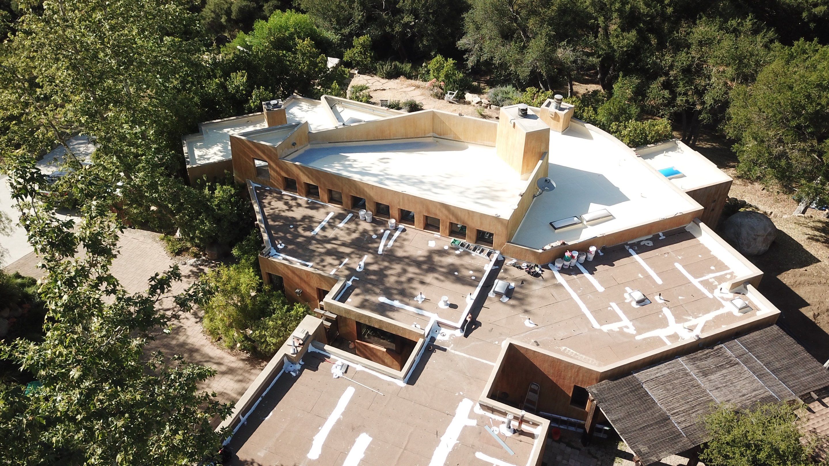 Tan Silicone Applied to a Stunning Residential Property in Calabasas by Hull Brothers Roofing