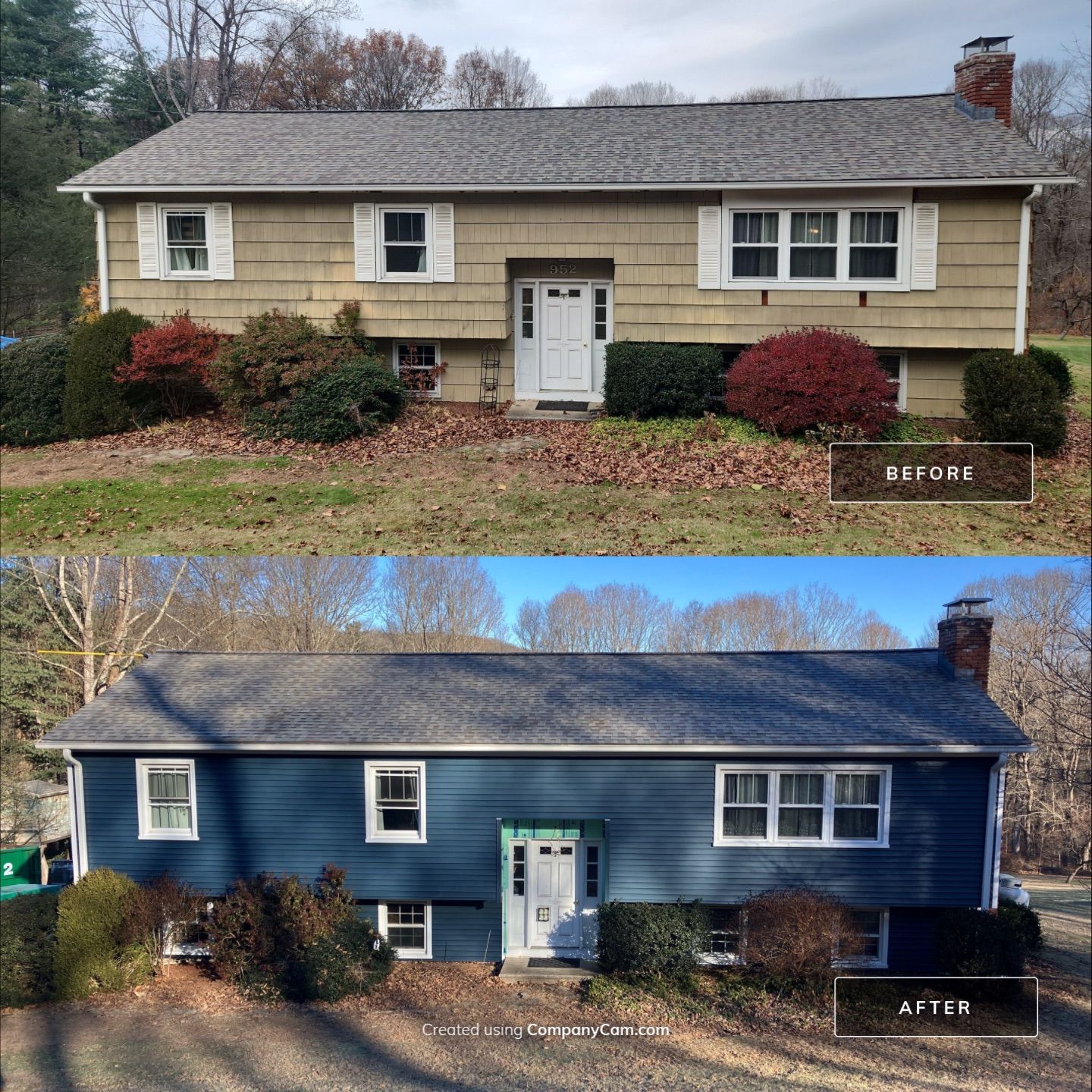 Striking siding update with Cert. Monogram D/4 x 12'6" clapboard, Deep Mineral by DiGiorgi Roofing and Siding Inc