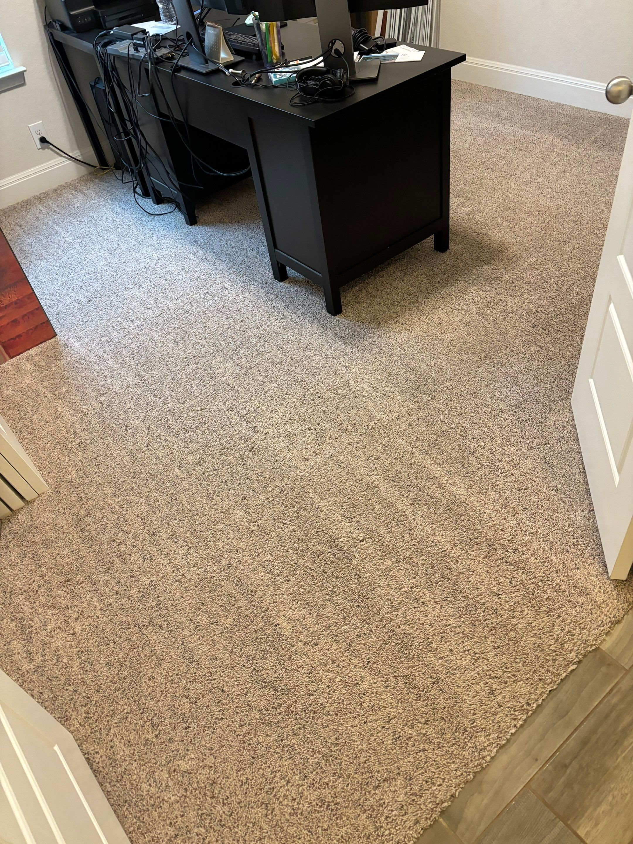 the service being done is deep cleaning of the carpet in an office space to remove dirt and stains