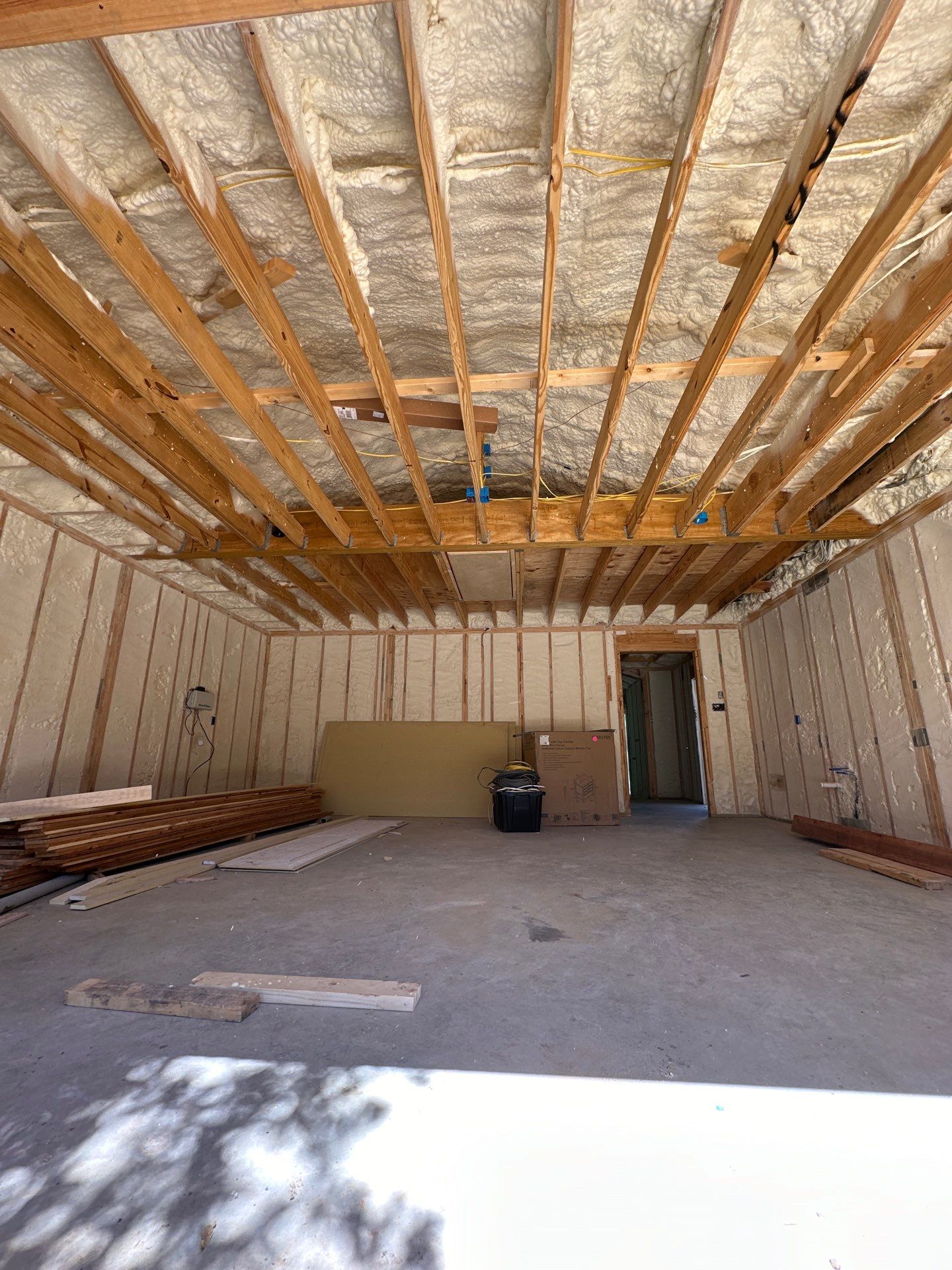 Open cell spray foam job completed at this home addition in Plano, TX by Apex Insulation Solutions