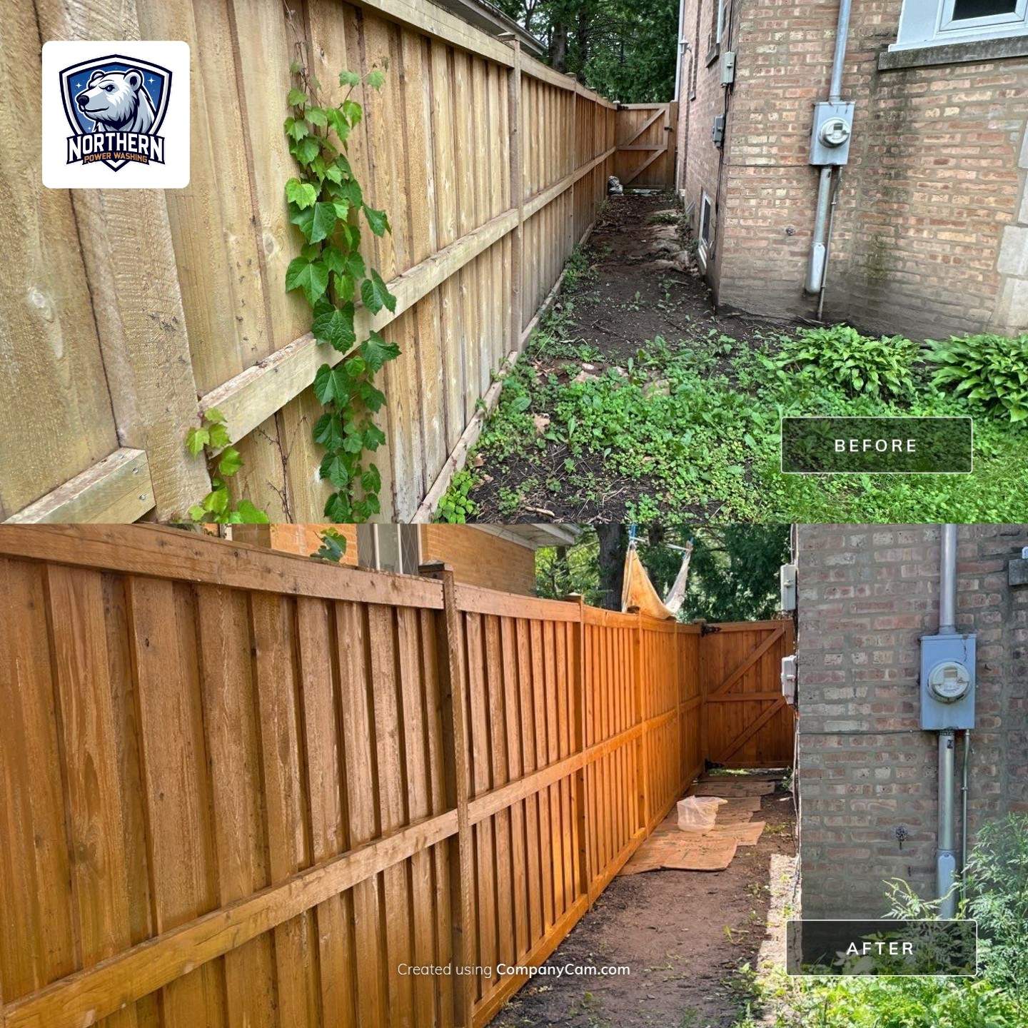 Wood fence cleaning and sealing by Northern Power Washing LLC.