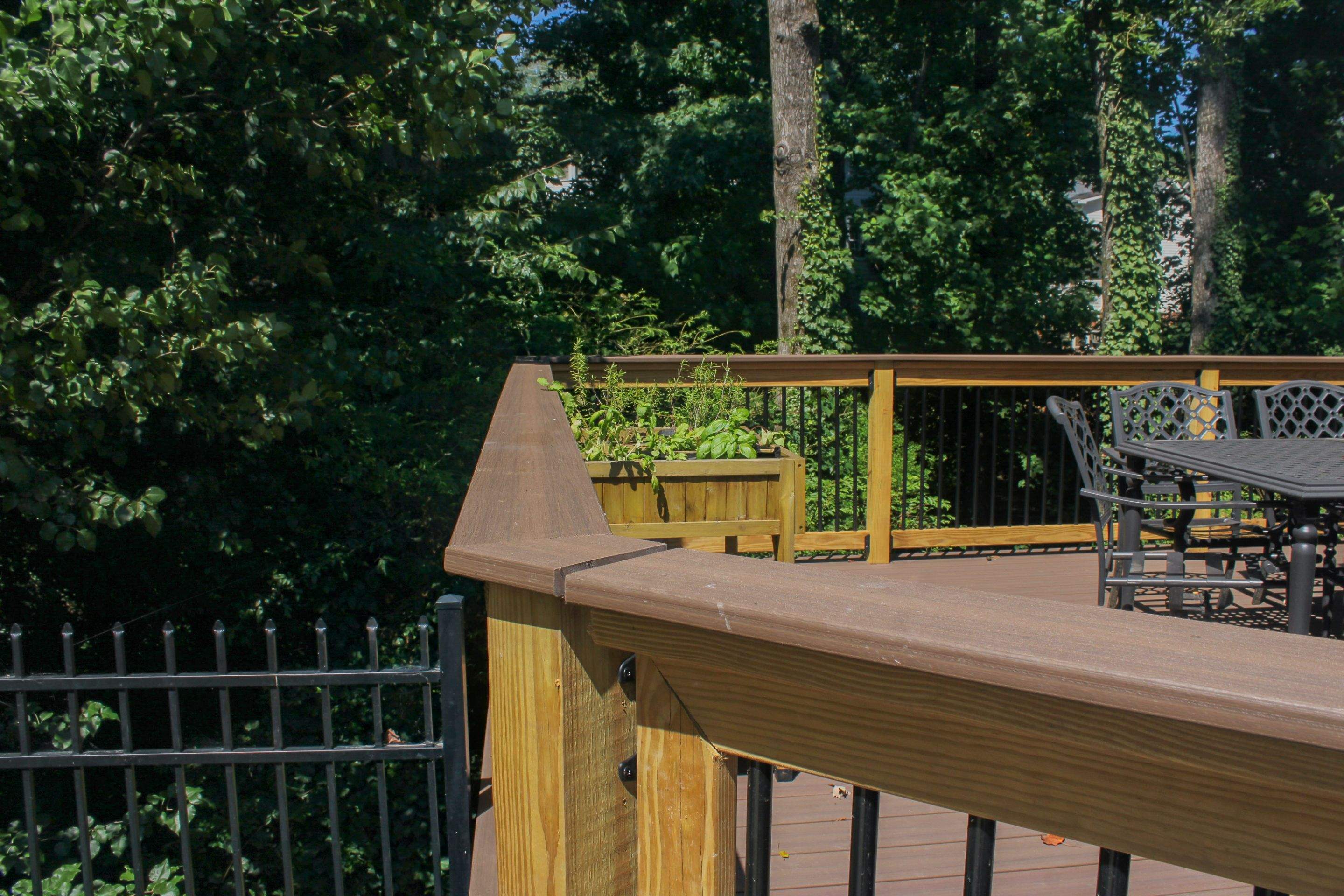 Deckorators Voyage Deck and Shed Style Covered Porch Build with Drink Rail by Nelson Exteriors 