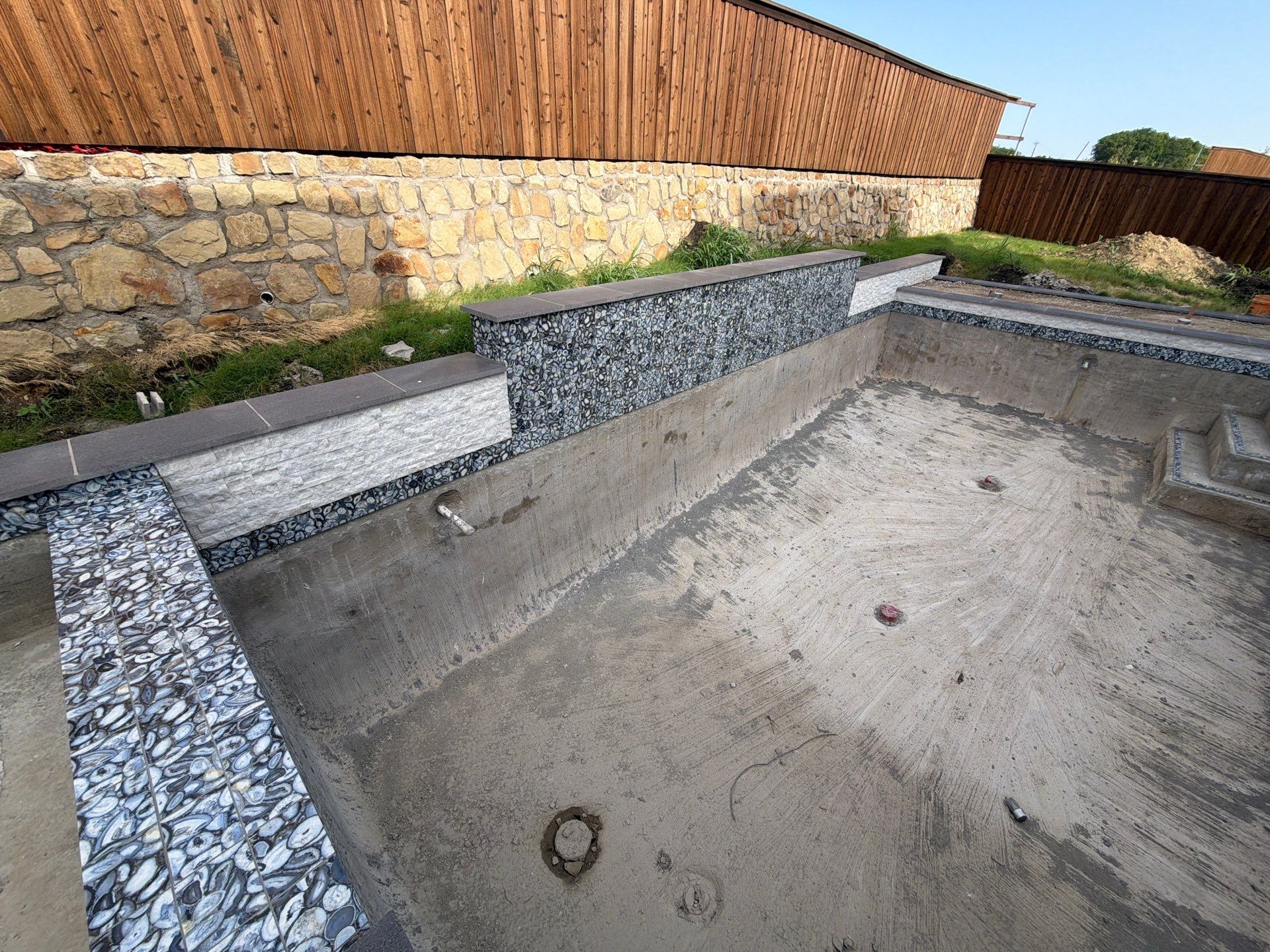 Modern Geometric Pool with Raised Spa and Marble Deck by Pinnacle Pools and Spas - DFW