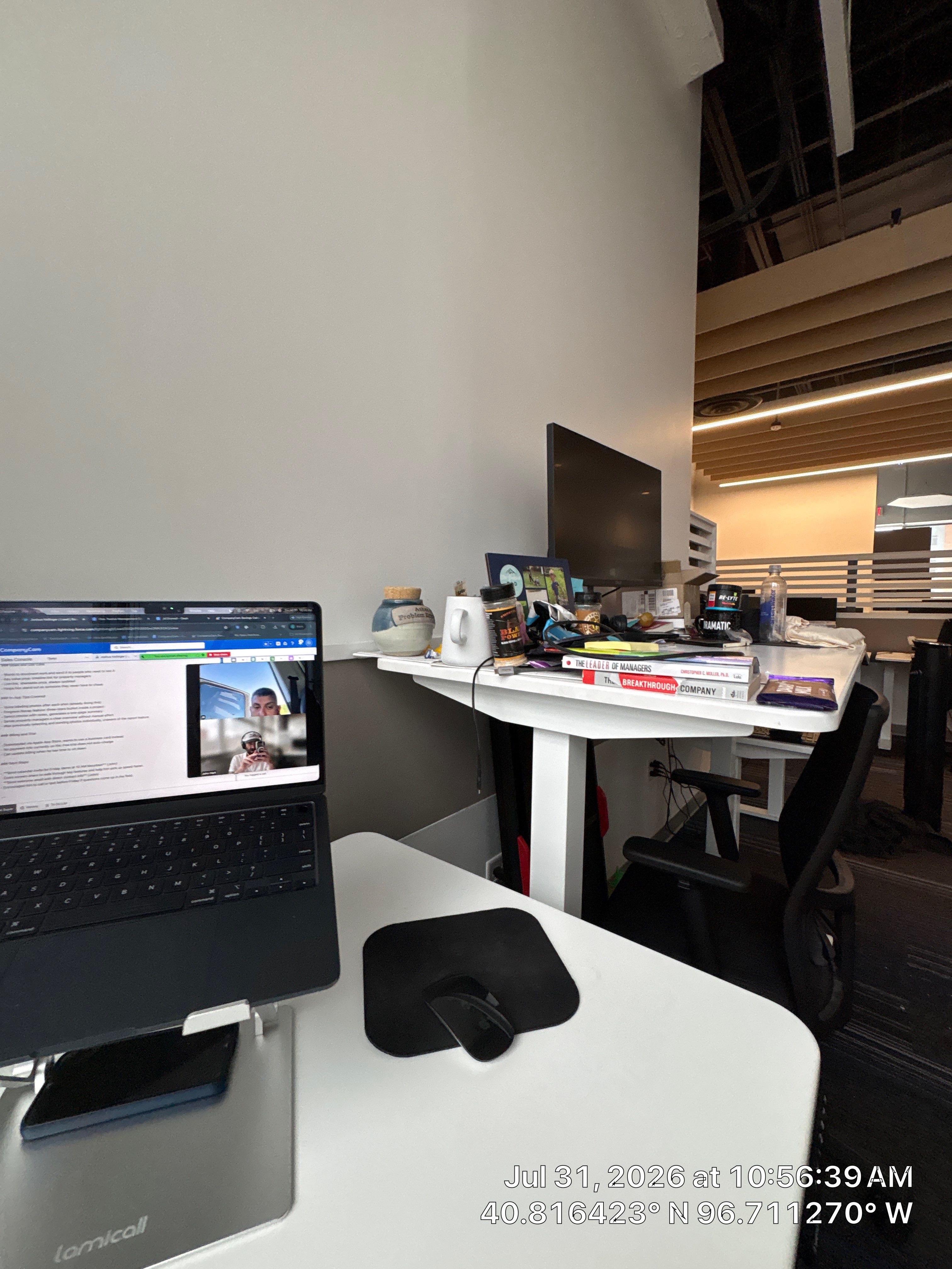 Modern Open-Plan Office Remodel with Acoustic Ceiling Baffles by CompanyCam Sales Demo