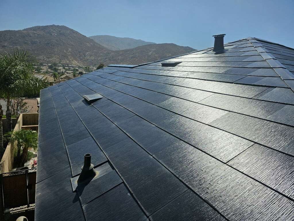 Tesla Roof Cleaning in Fontana California by Palm Coast Solar Cleaning