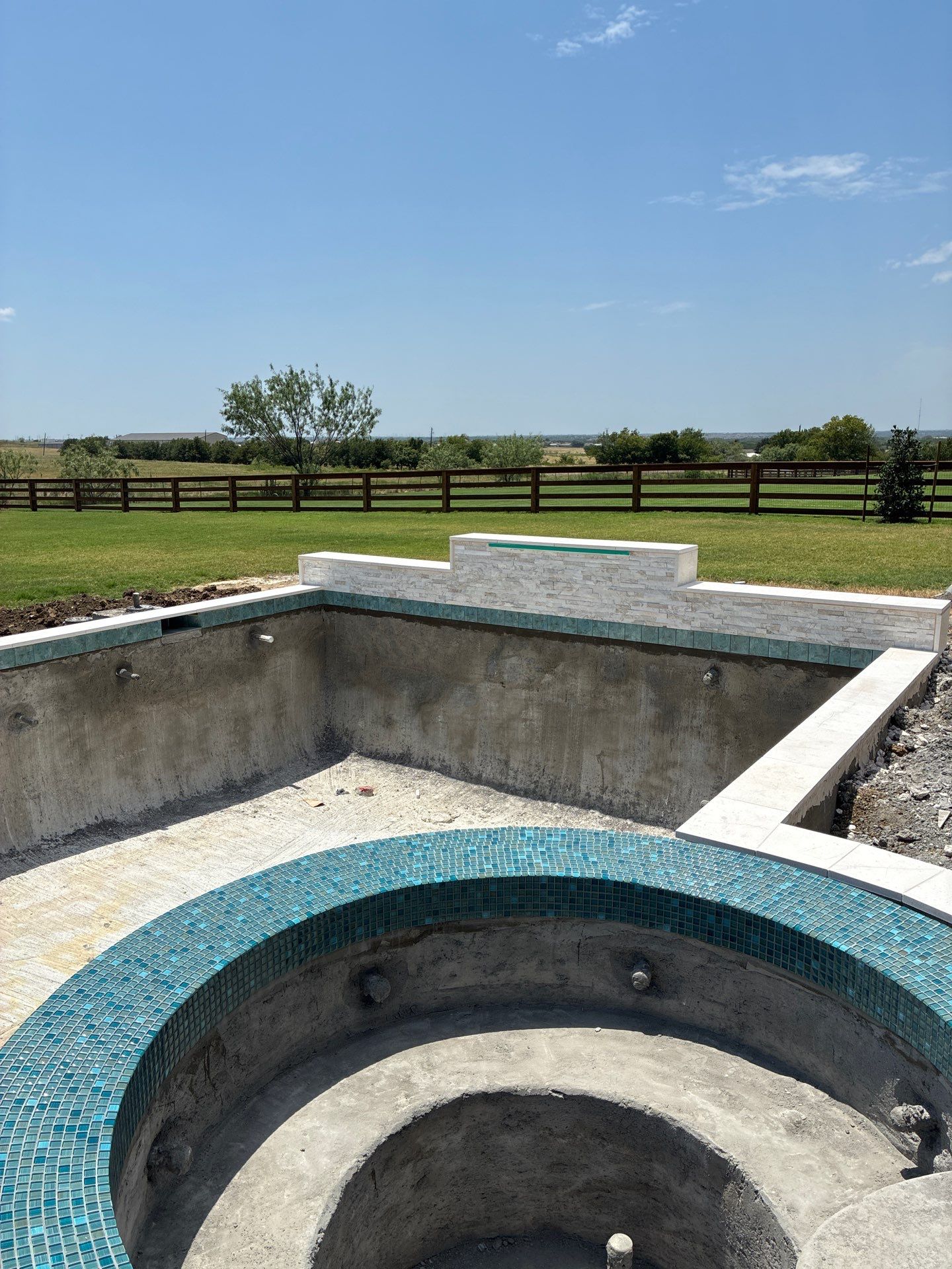 Modern Geometric Pool with Raised Spa, Fire Pit and Cedar Pavilion by Pinnacle Pools and Spas - DFW