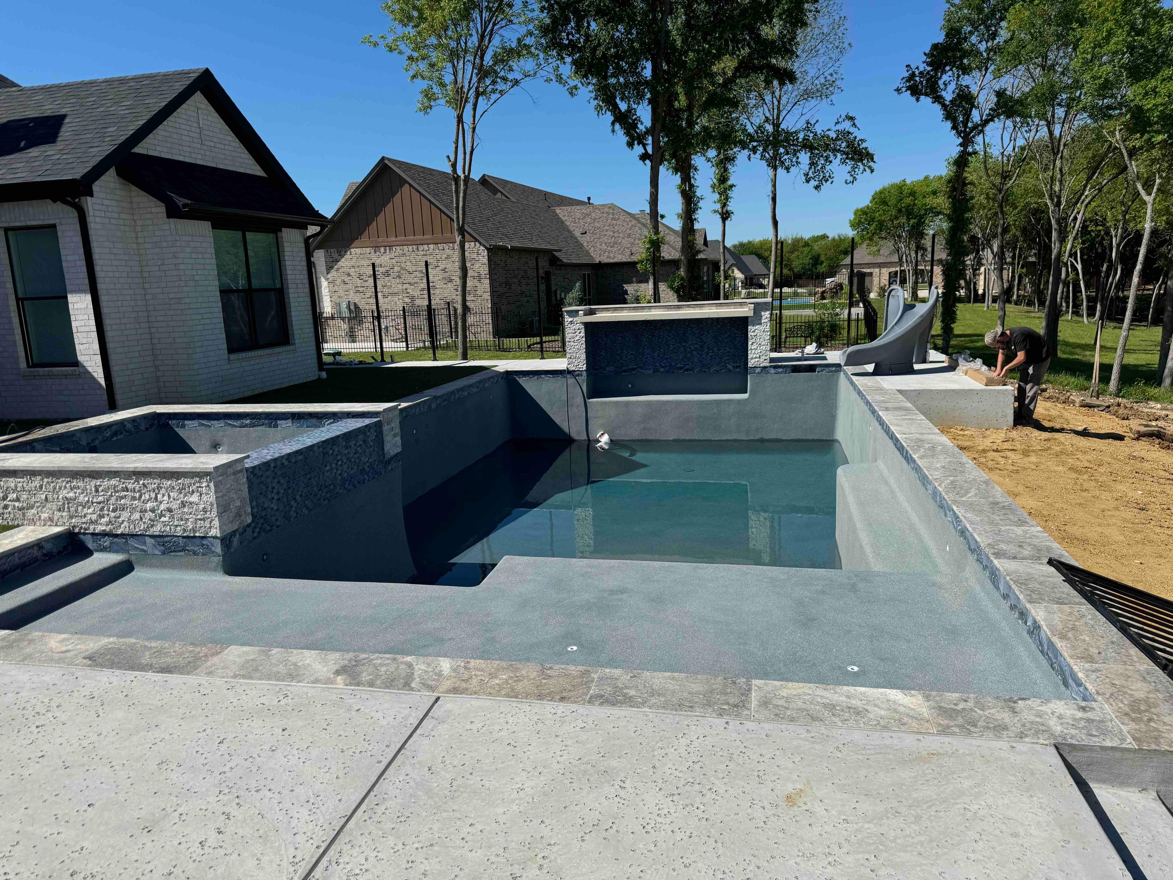 Geometric Pool with Raised Spa and Turf Surround by Pinnacle Pools and Spas - DFW