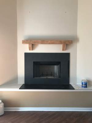 Wood Fireplace + Slate + Mantel