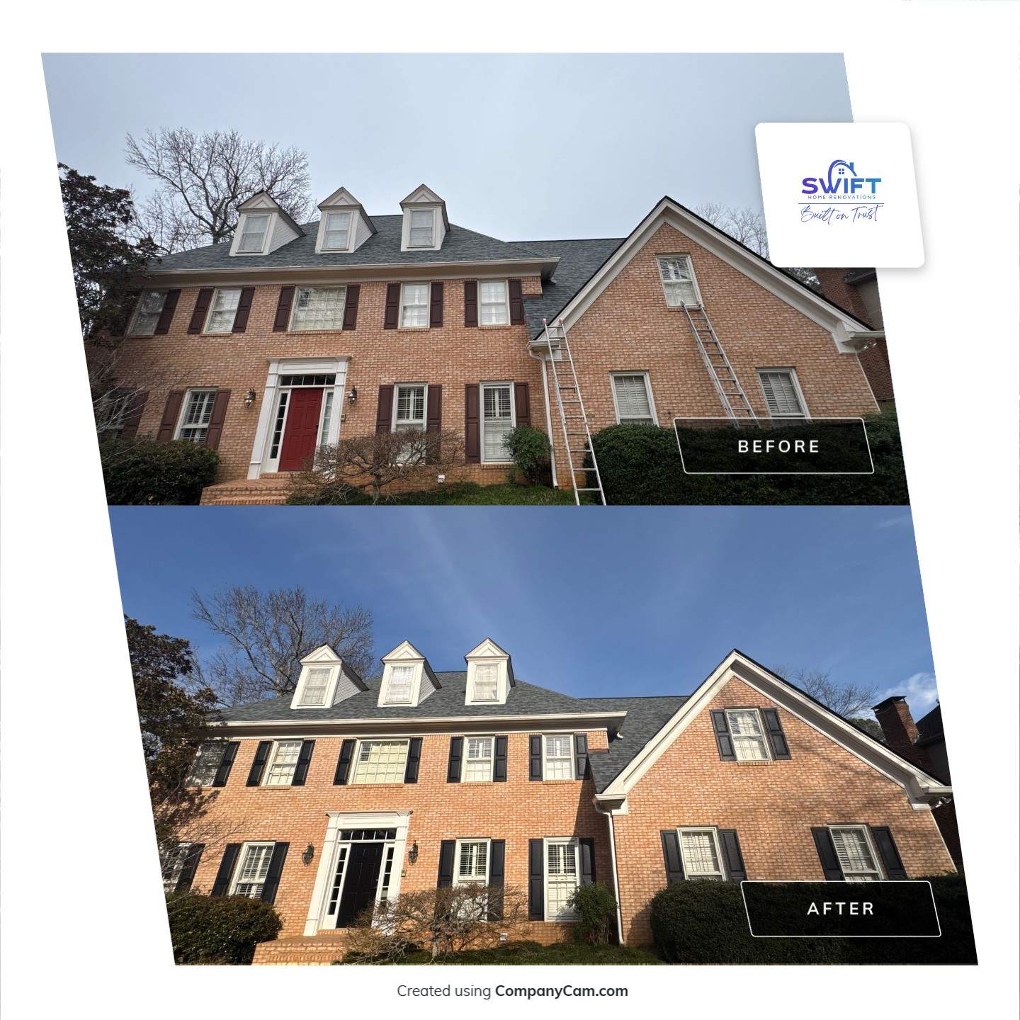 Atlanta Exterior Painting and Front Door Refresh on Brick Colonial by Swift Home Renovations 