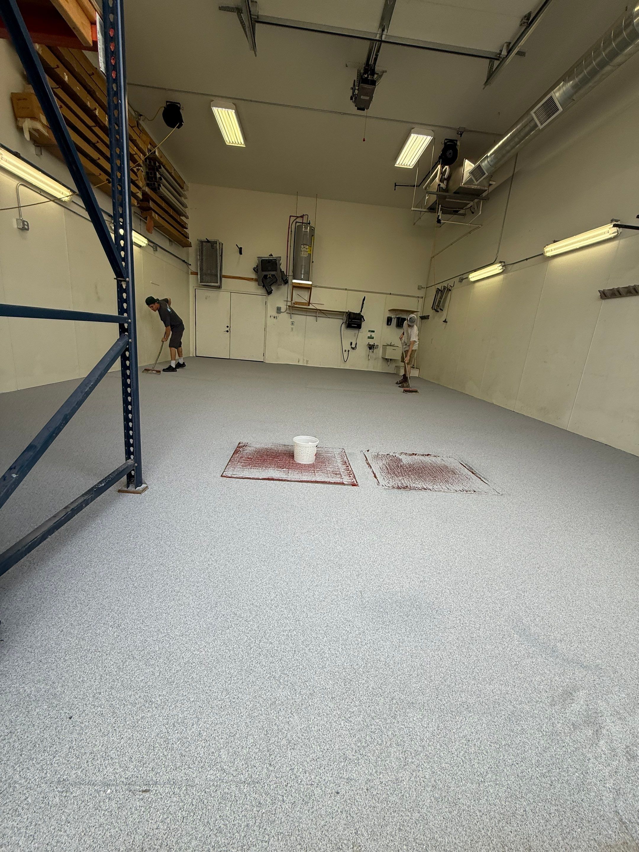 Commercial Grey Speckled Epoxy Floor Coating for Industrial Workshop by Select Painting, Coatings & Garage Cabinets