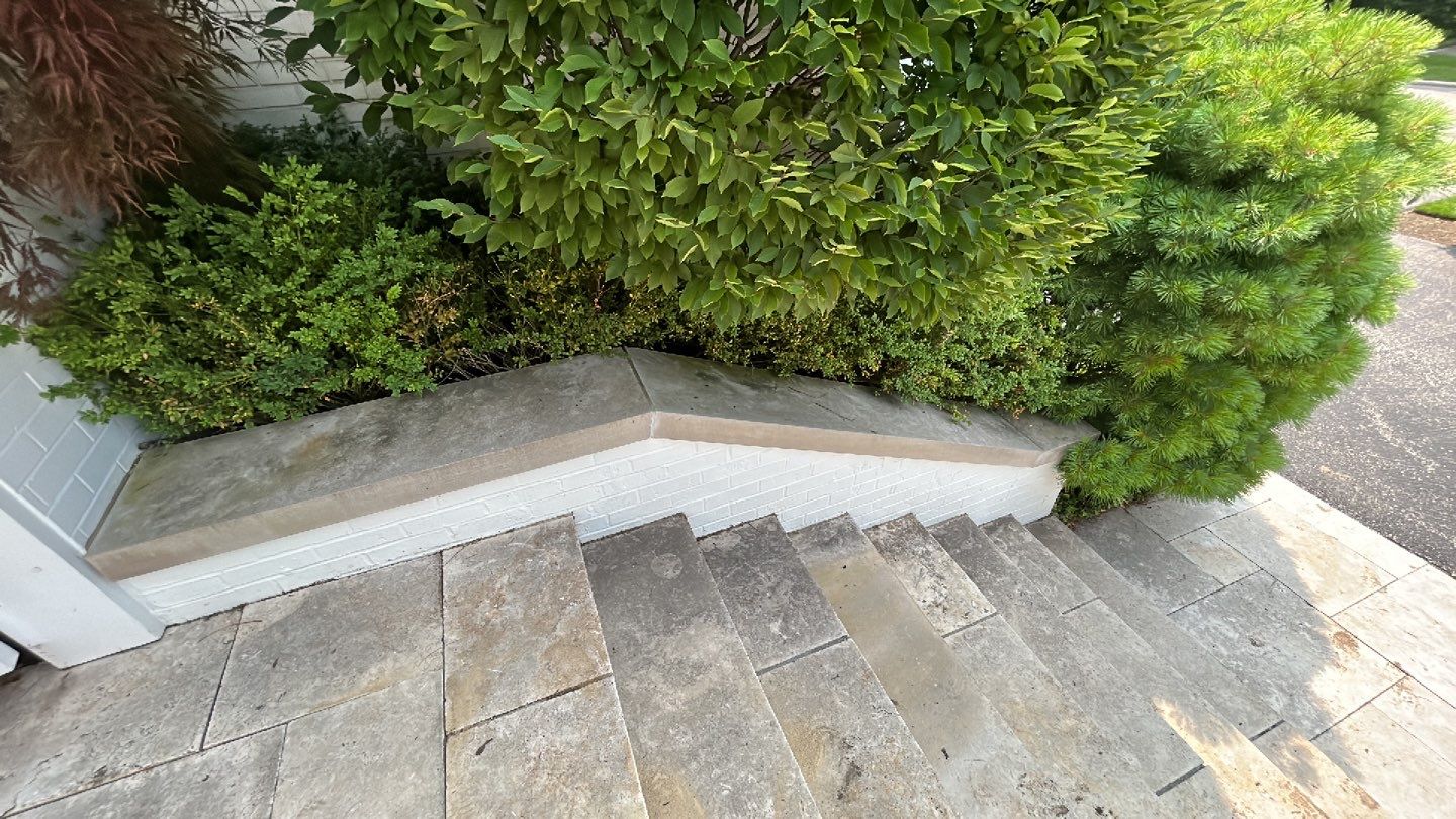 marble patio cleaning and sanding using Polysweep polymeric sand by Northern Power Washing LLC.