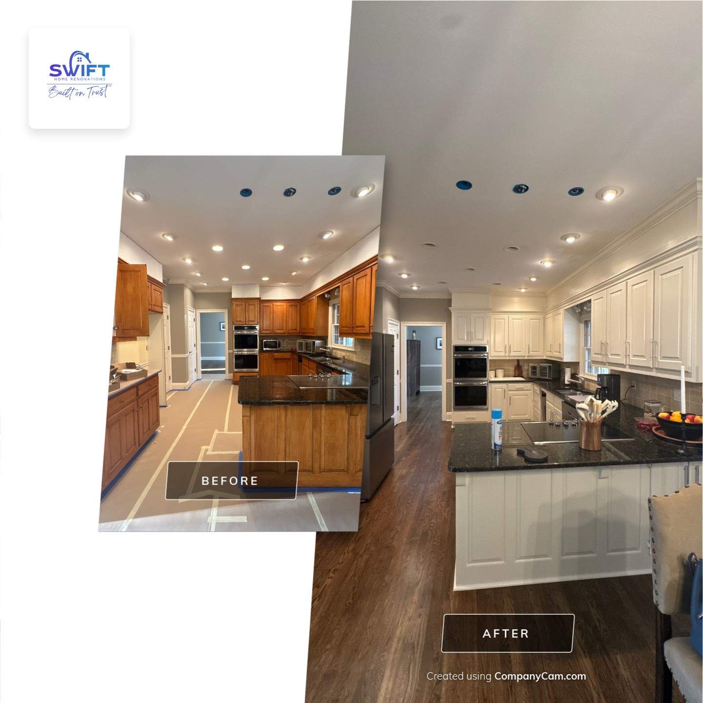 Dark Walnut Hardwood Floor Refinishing and Cabinet Painting in Atlanta by Swift Home Renovations