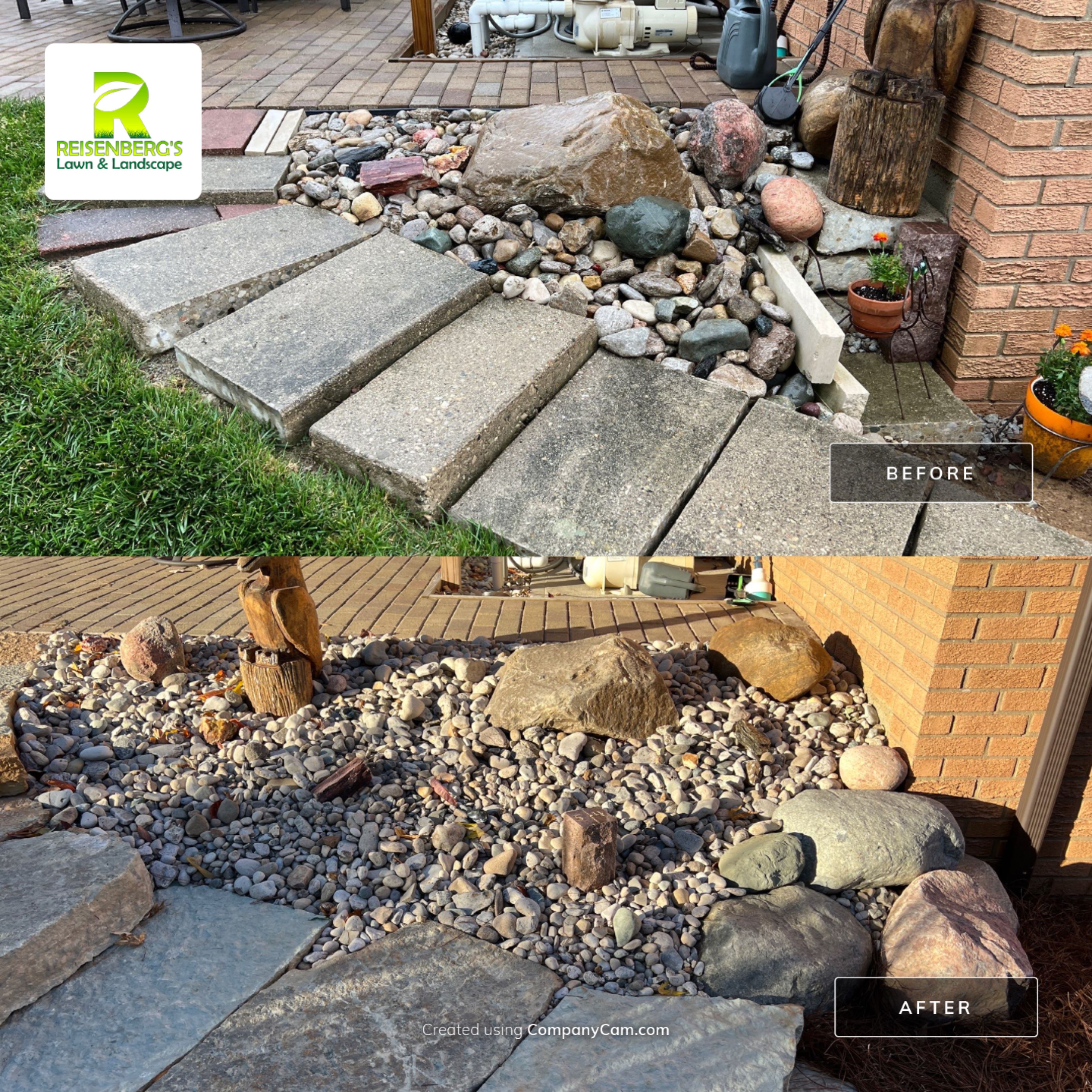 Rustic Buff Tread Stairway Installation by Reisenberg’s Lawn & Landscape, LLC