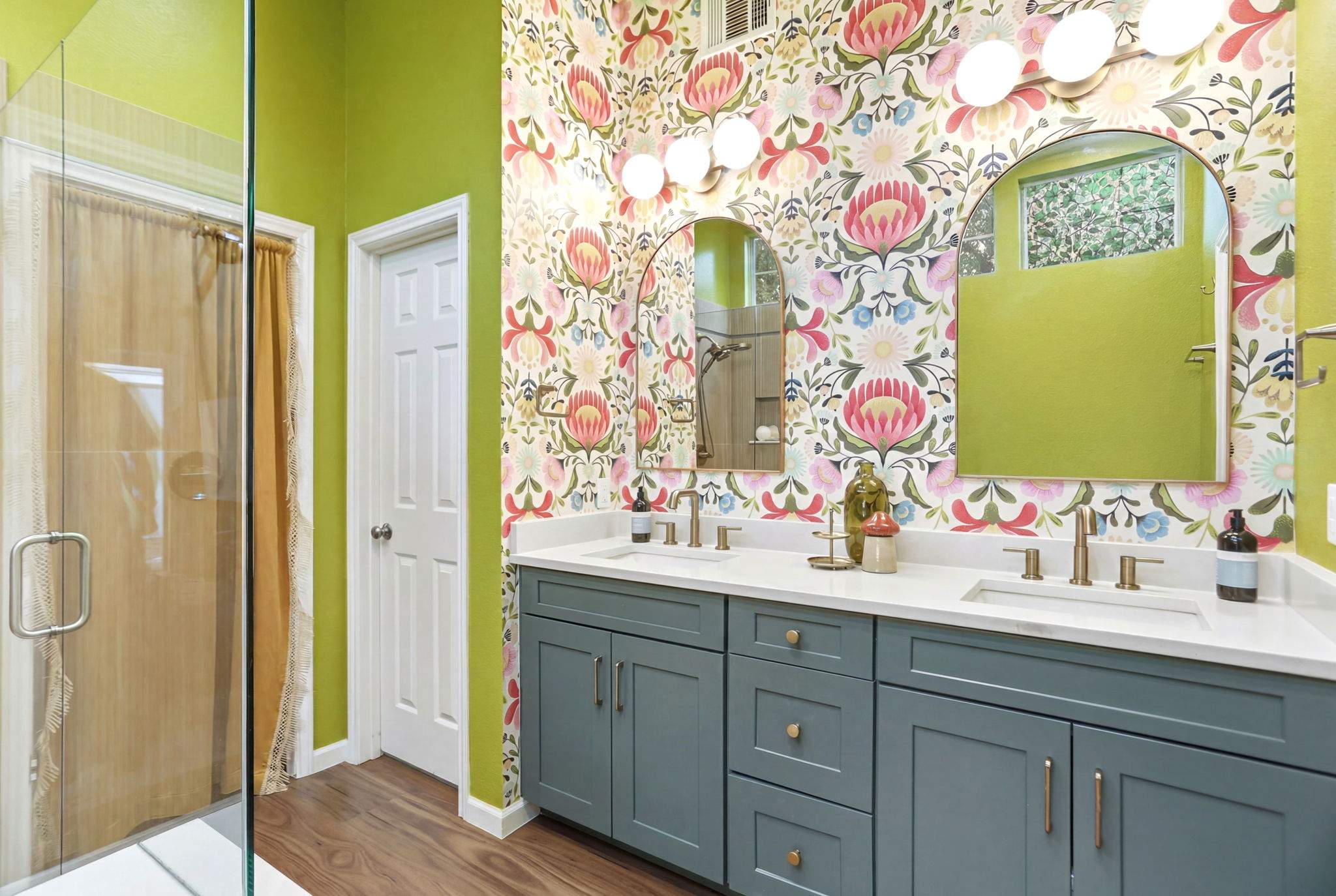 Bold & Colorful Bathroom Remodel | Custom Shower & Statement Wallpaper | San Antonio by Legacy Bath and Kitchen