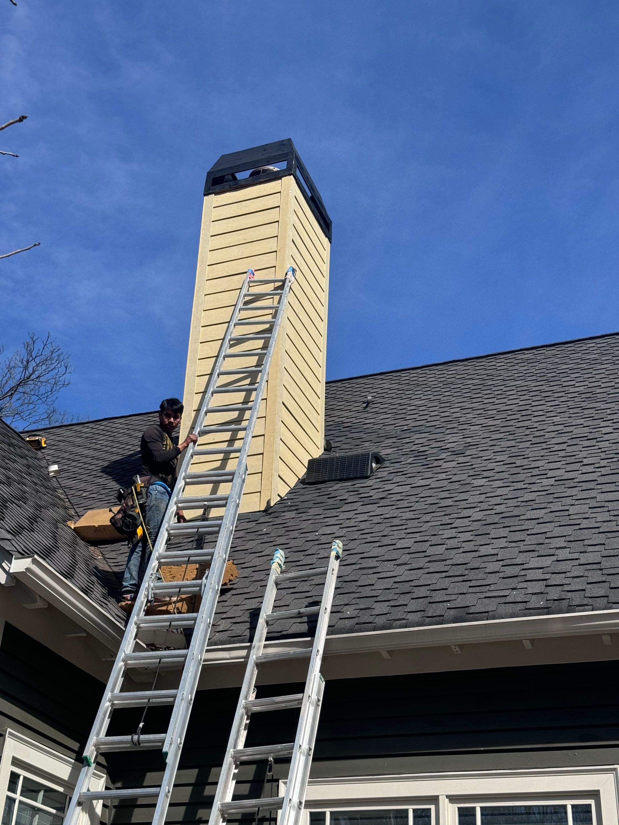 all NEW Siding on Rotted Chimney  by Nailed It Roofing & Remodeling LLC