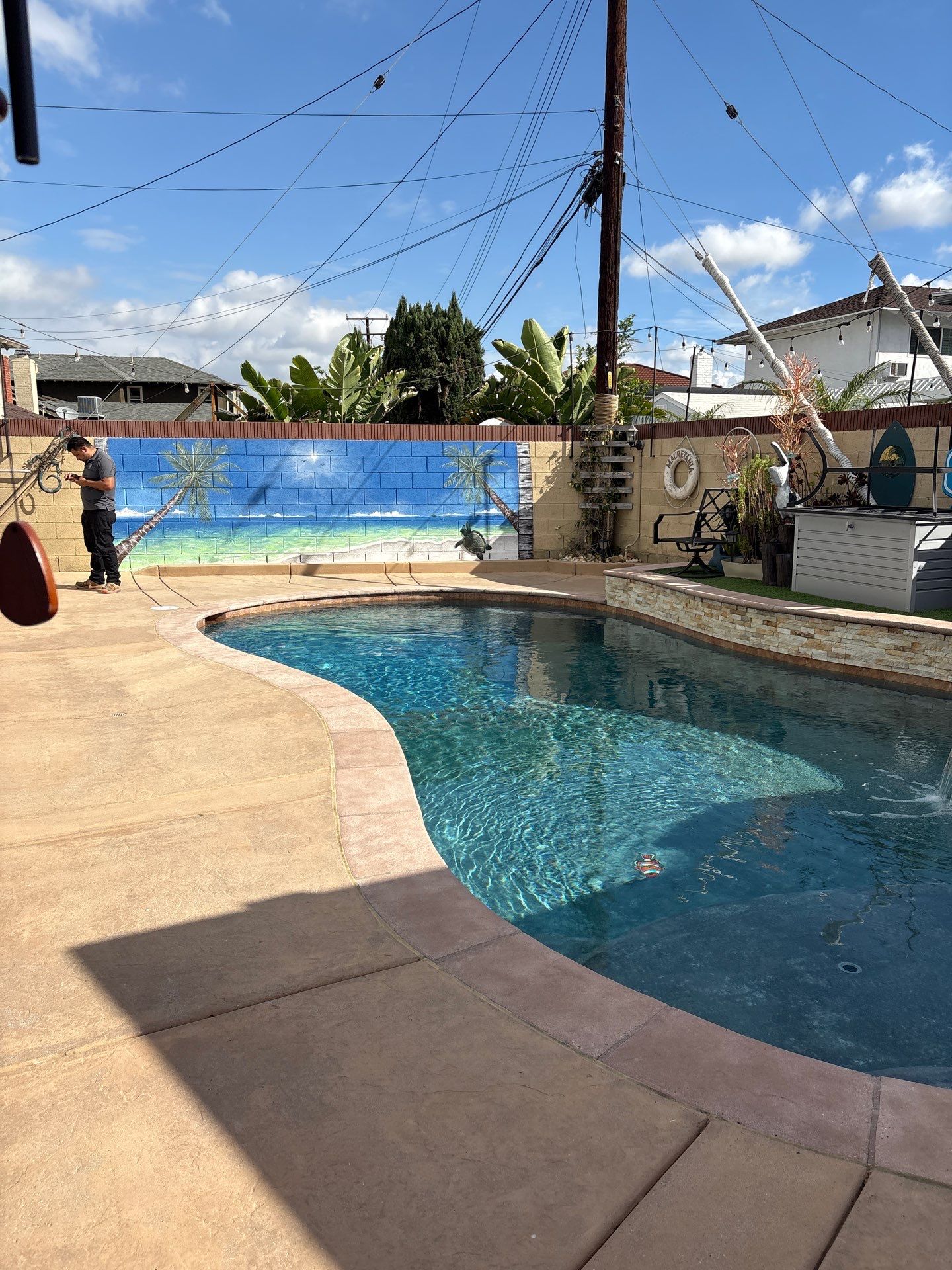Sandblast & Staining Pool Deck In by La Power Washing Inc