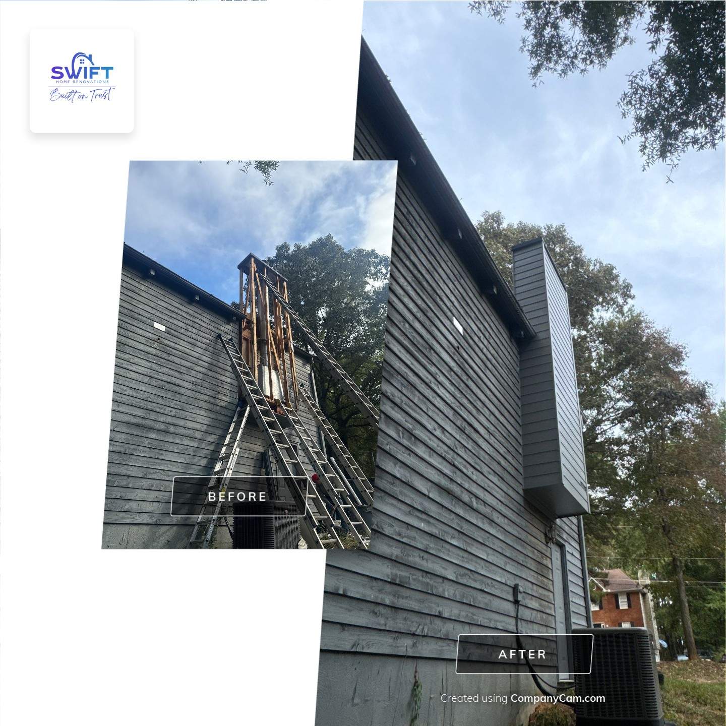 Chimney Chase Siding Replacement and Exterior Painting in Cartersville by Swift Home Renovations 