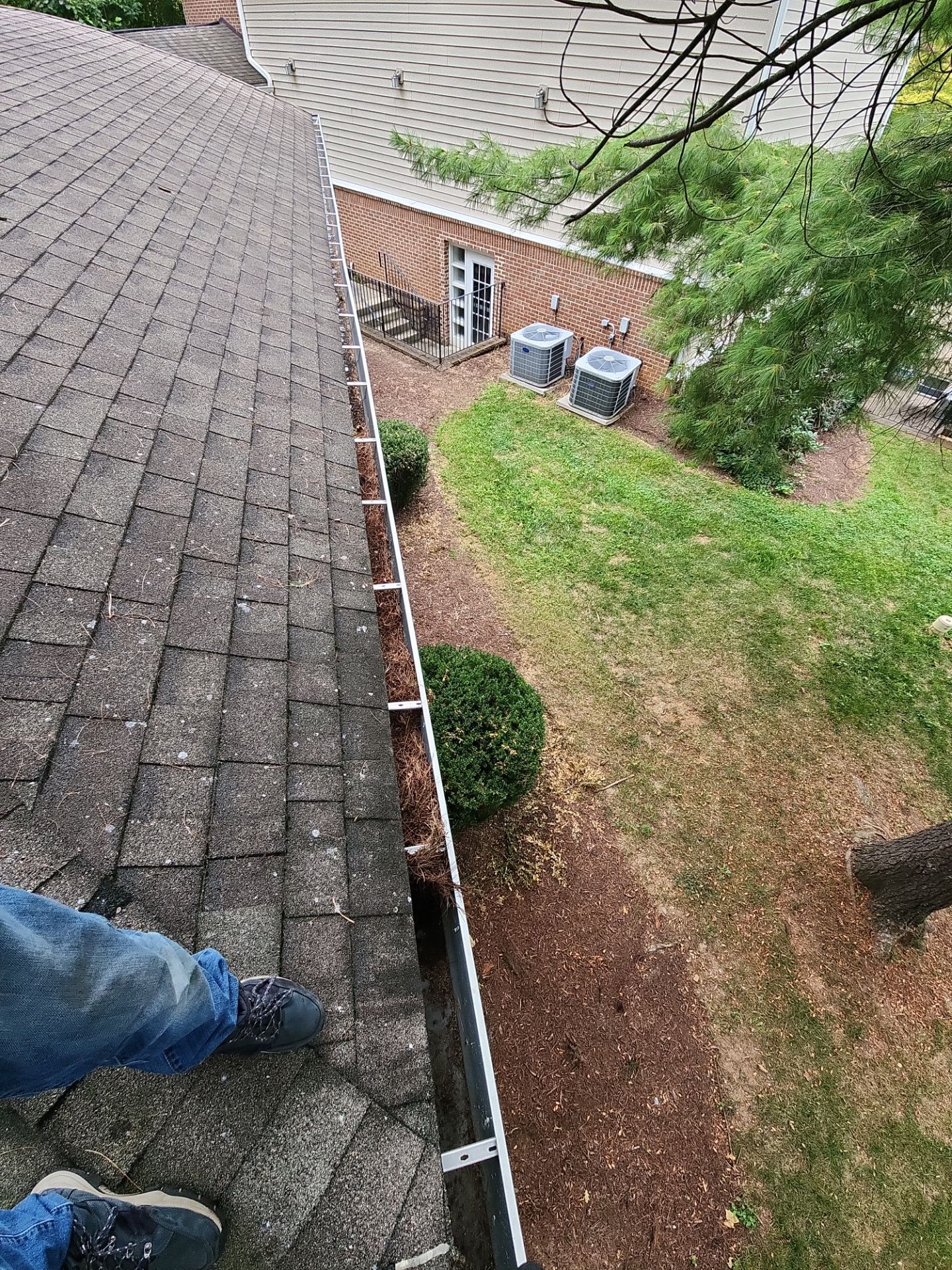 Commercial gutter cleaning Rockville & Bethesda, MD before photo with filled gutters
