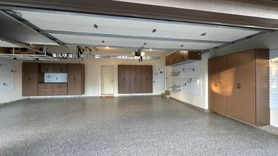 Jake P upgraded his garage with brand new cabinets and a new floor 