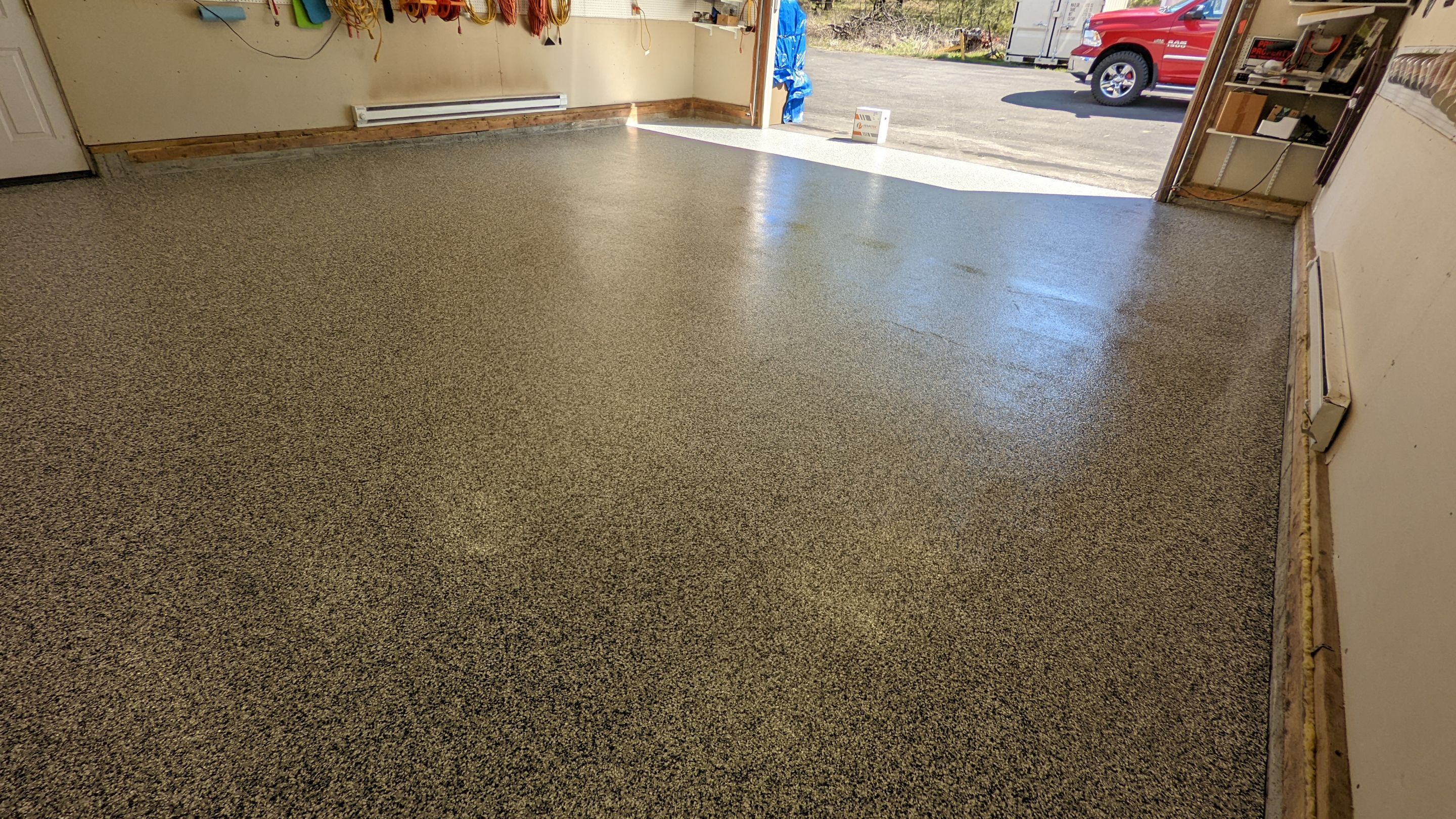 Garage Transformation using Domino for Garage and Pecan for Pool Deck by Croc Coatings, LLC