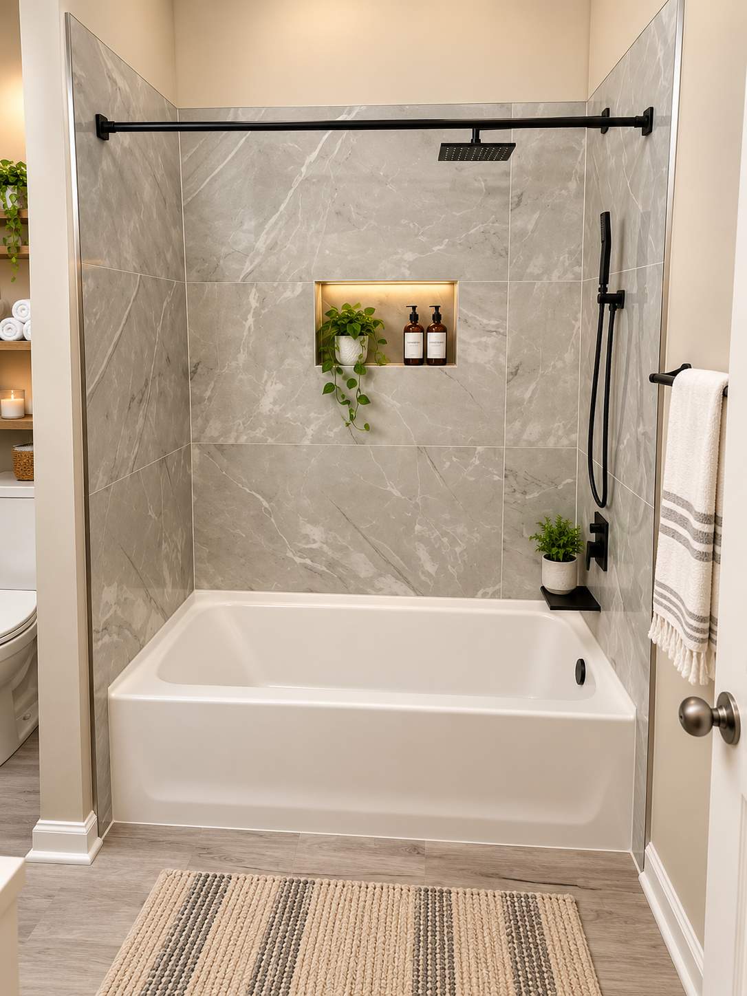 Modern Bathroom Remodel with Double Vanity & Spa-Inspired Tub/Shower by Remodel Now