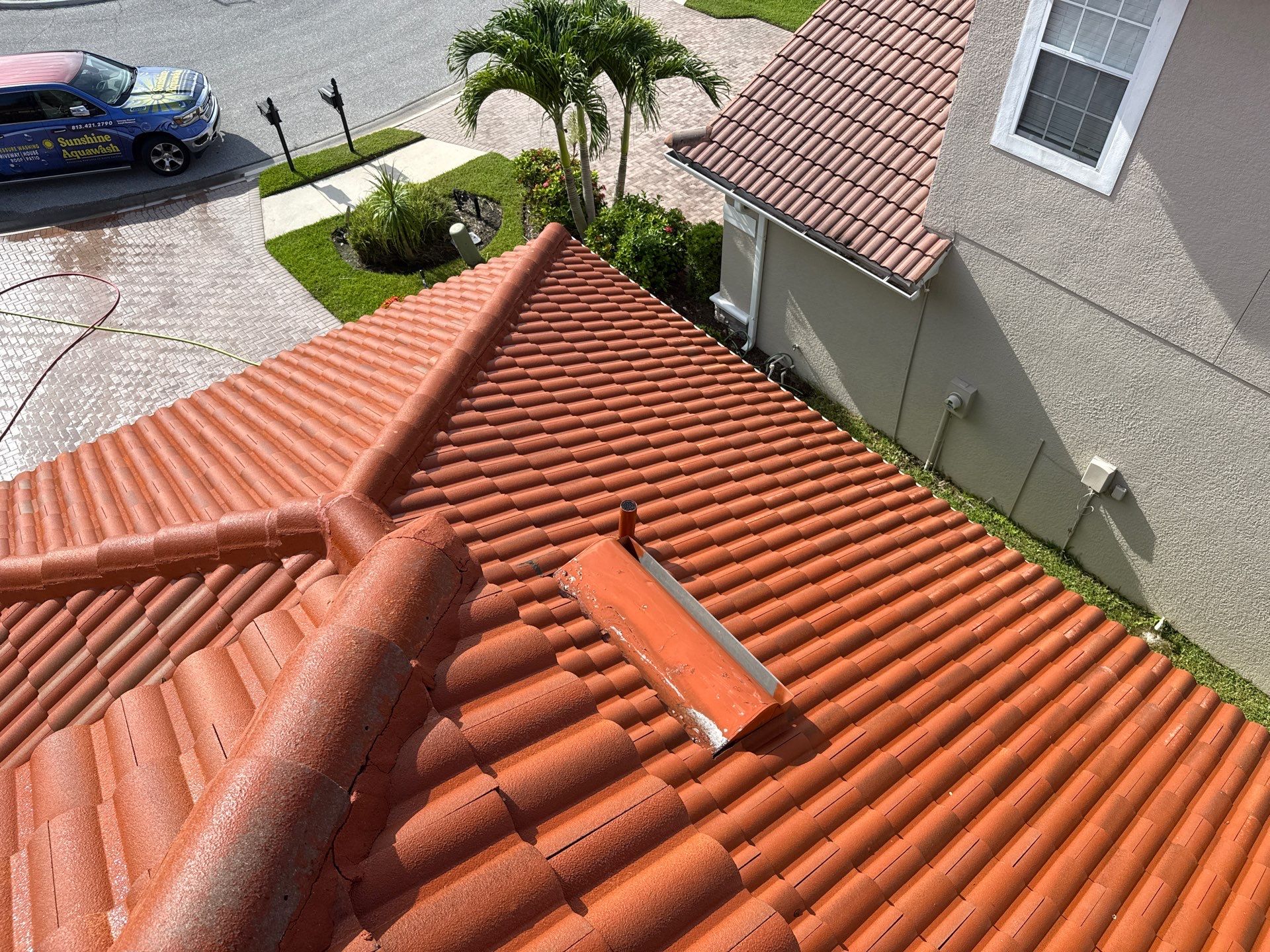 Soft Wash Tile Roof Cleaning in Sonoma Community, Sarasota, FL by Sunshine AquaWash