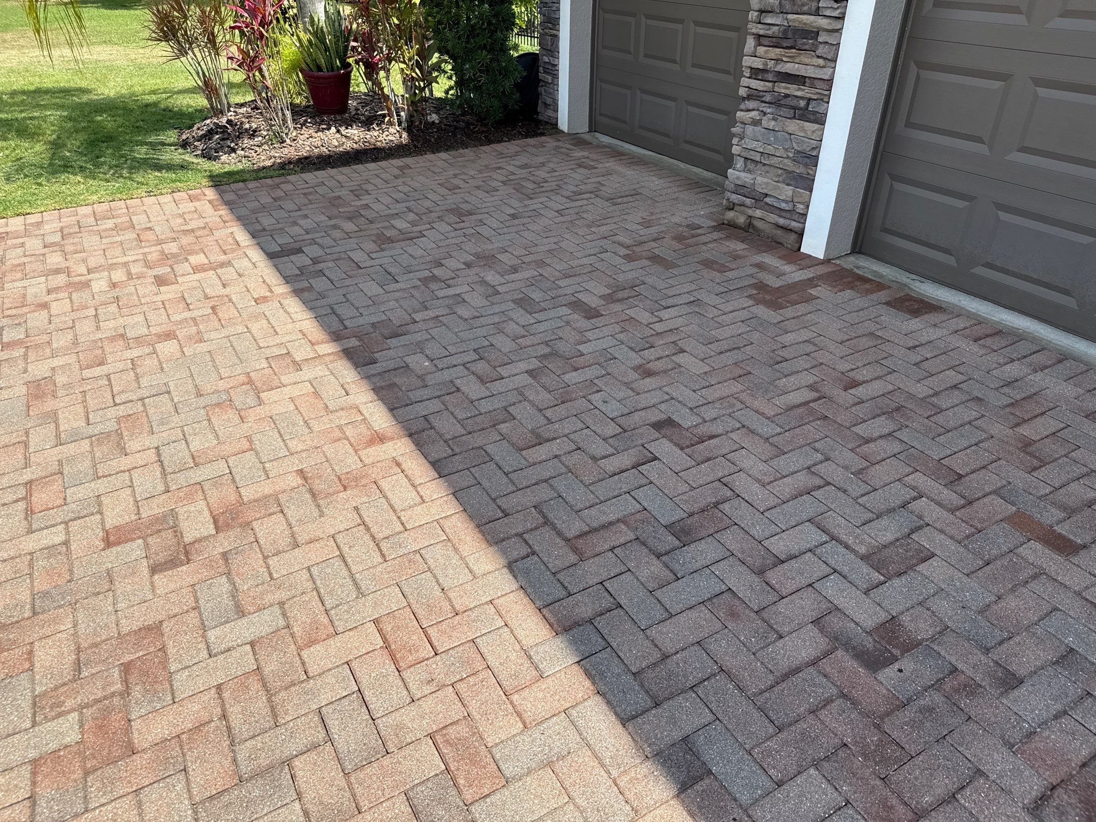 3-Car Paver Driveway & Entryway Cleaning | Oakleaf Hammock Community, Ellenton, FL by Sunshine AquaWash