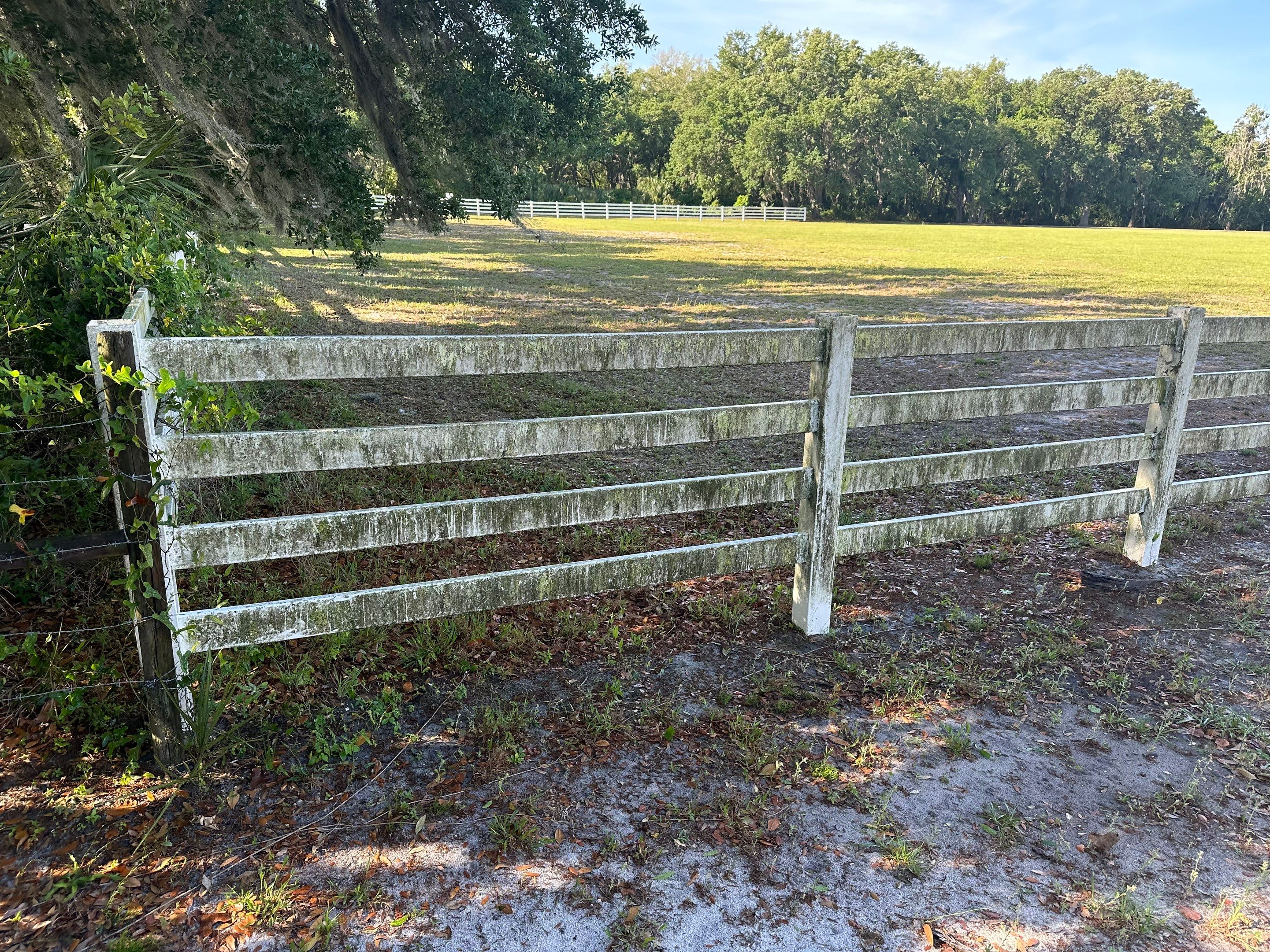 Vinyl Horse Fence & Concrete Pier Cleaning at Lesley Cox Equestrian, Parrish, FL | Sunshine AquaWash by Sunshine AquaWash