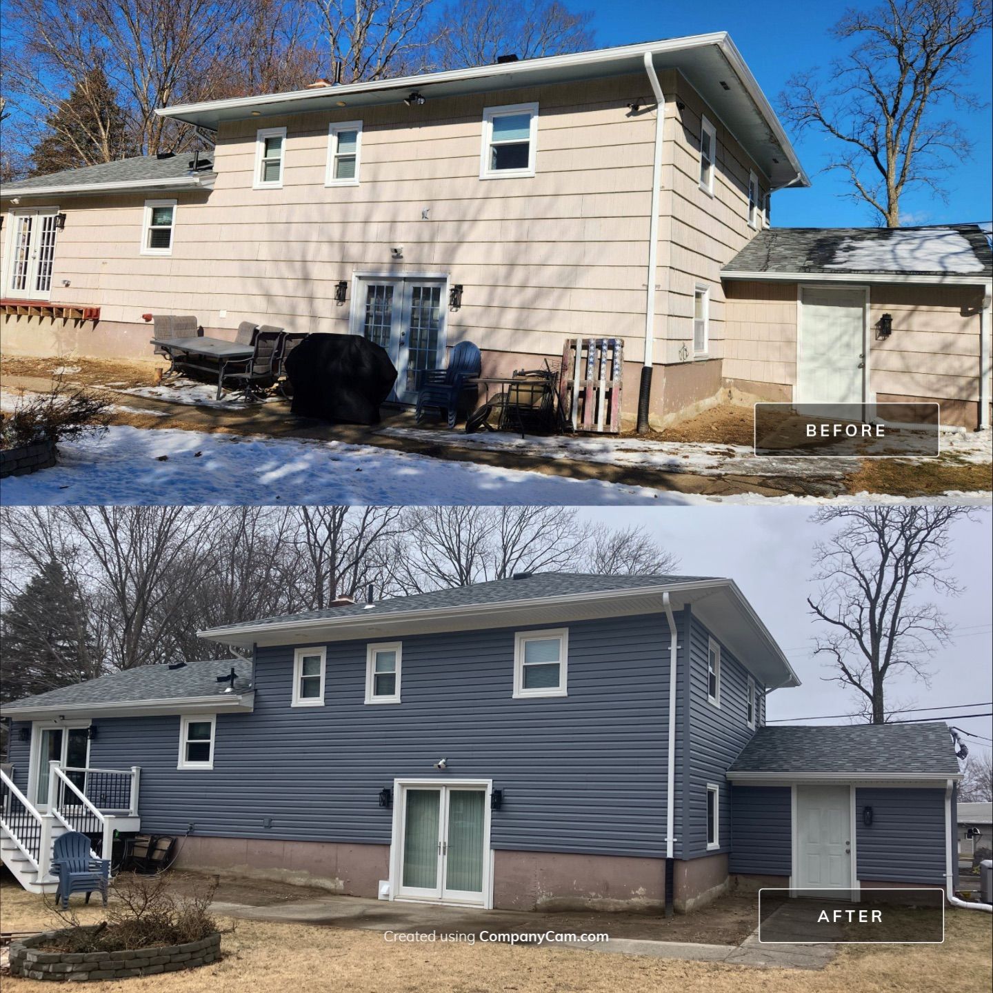 Siding transformation with Cert Monogram D/5 Dutchlap, Flagstone by DiGiorgi Roofing and Siding Inc
