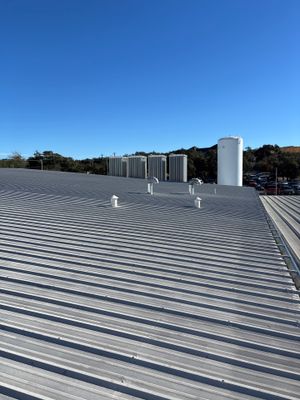 Wide view of a large commercial metal roof