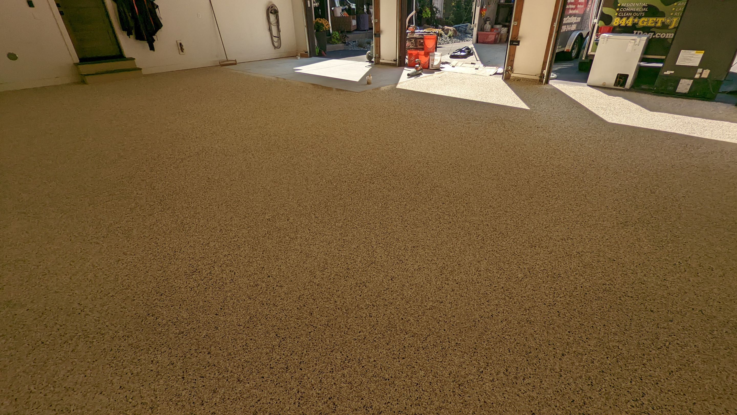 Driftwood Flake Garage Floor Transformation in Coeur d'Alene by Croc Coatings, LLC
