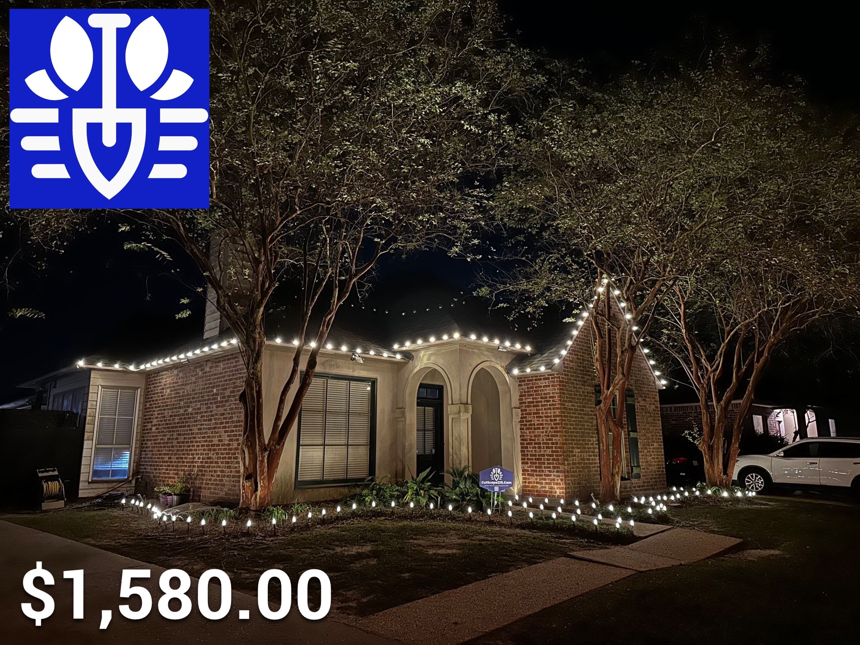 HOLIDAY LIGHTING using ROOFLINE PERIMETER LIGHTING: HALLOWEEN THEME WITH ORANGE AND PURPLE BULBS by CutScape, LLC.