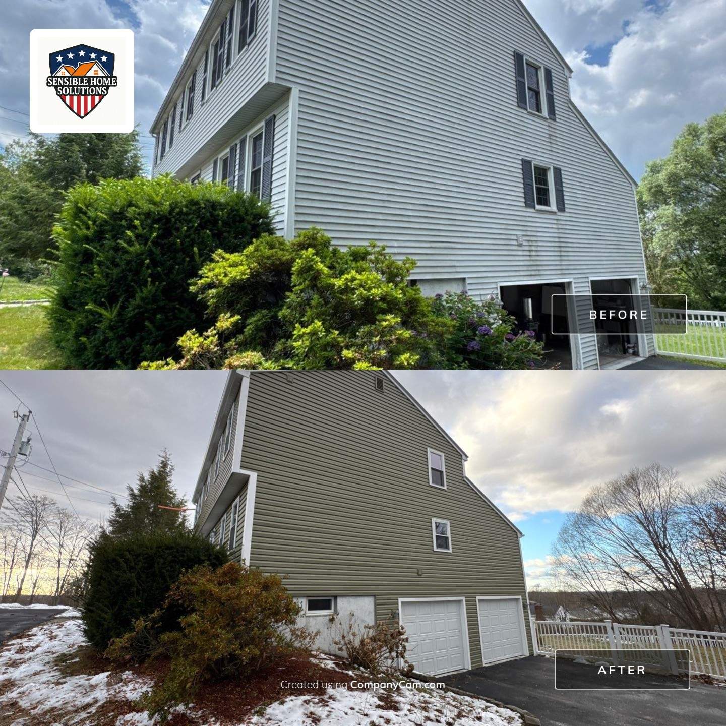 Complete Exterior Home Transformation with CertainTeed Dutch Lap Siding, Windows, Custom Door & Deck Repairs by Sensible Home Solutions
