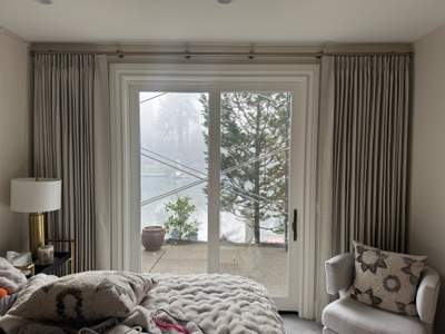 Custom Drapery for a Primary Bedroom with Lake Oswego Views
