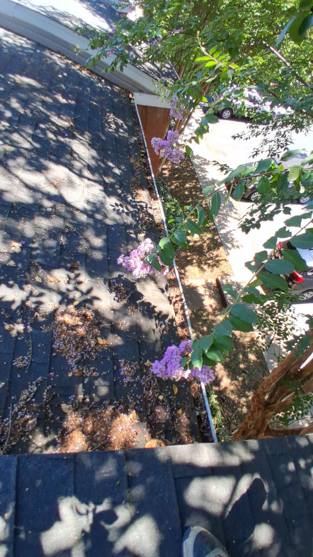 Commercial gutter cleaning Mooresville & Lake Norman, NC before photo with filled gutters