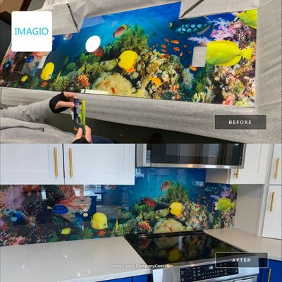 IMAGIO under the sea solid glass kitchen backsplash
