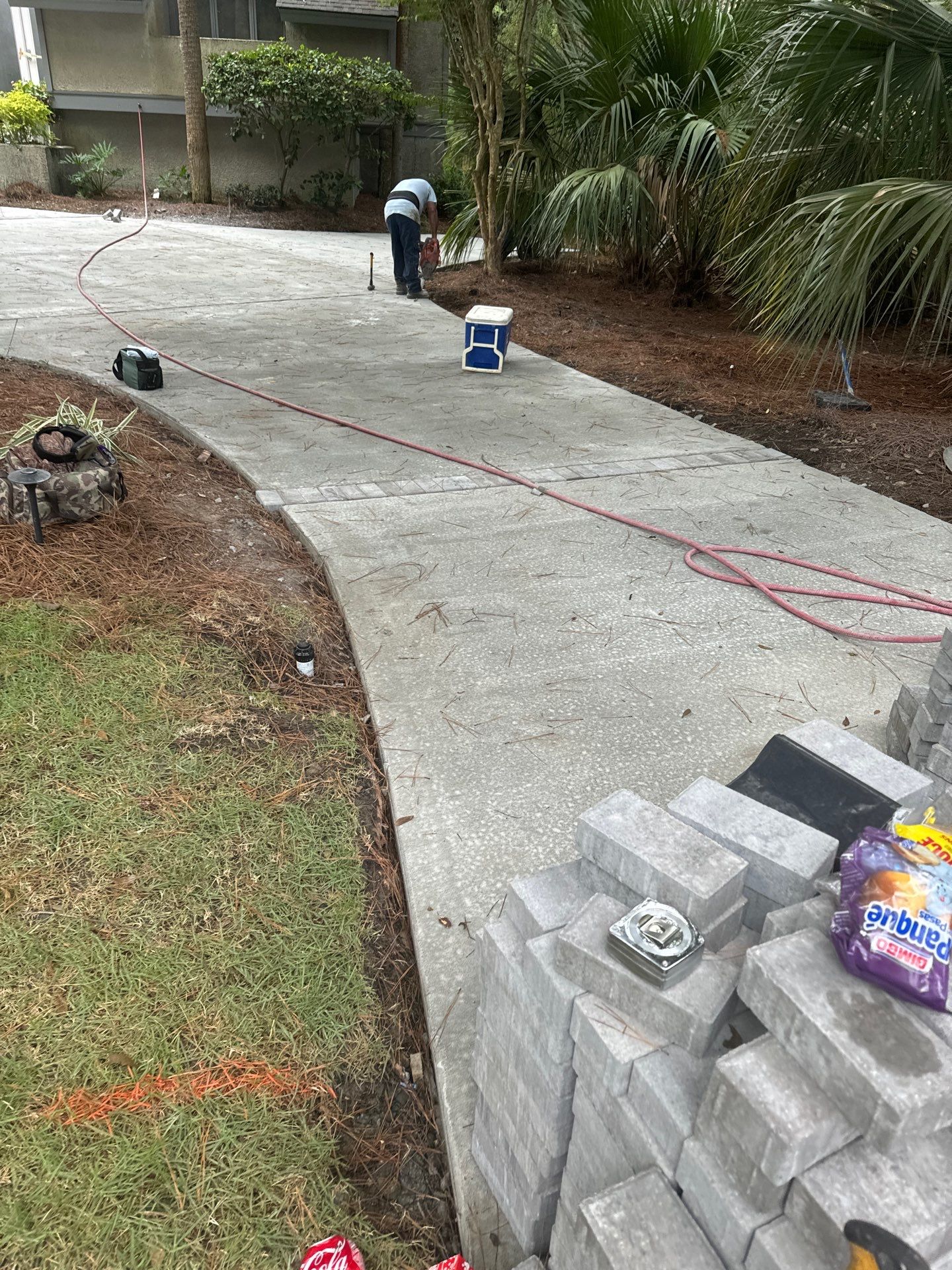 Hilton Head Island Concrete Driveway Replacement with Decorative Paver Borders by Lowcountry Scapes, LLC