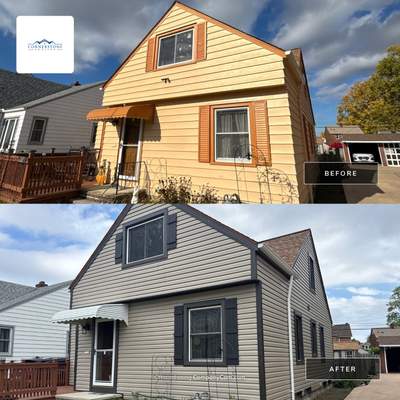 Full Exterior Siding and Awning Transformation in Parma