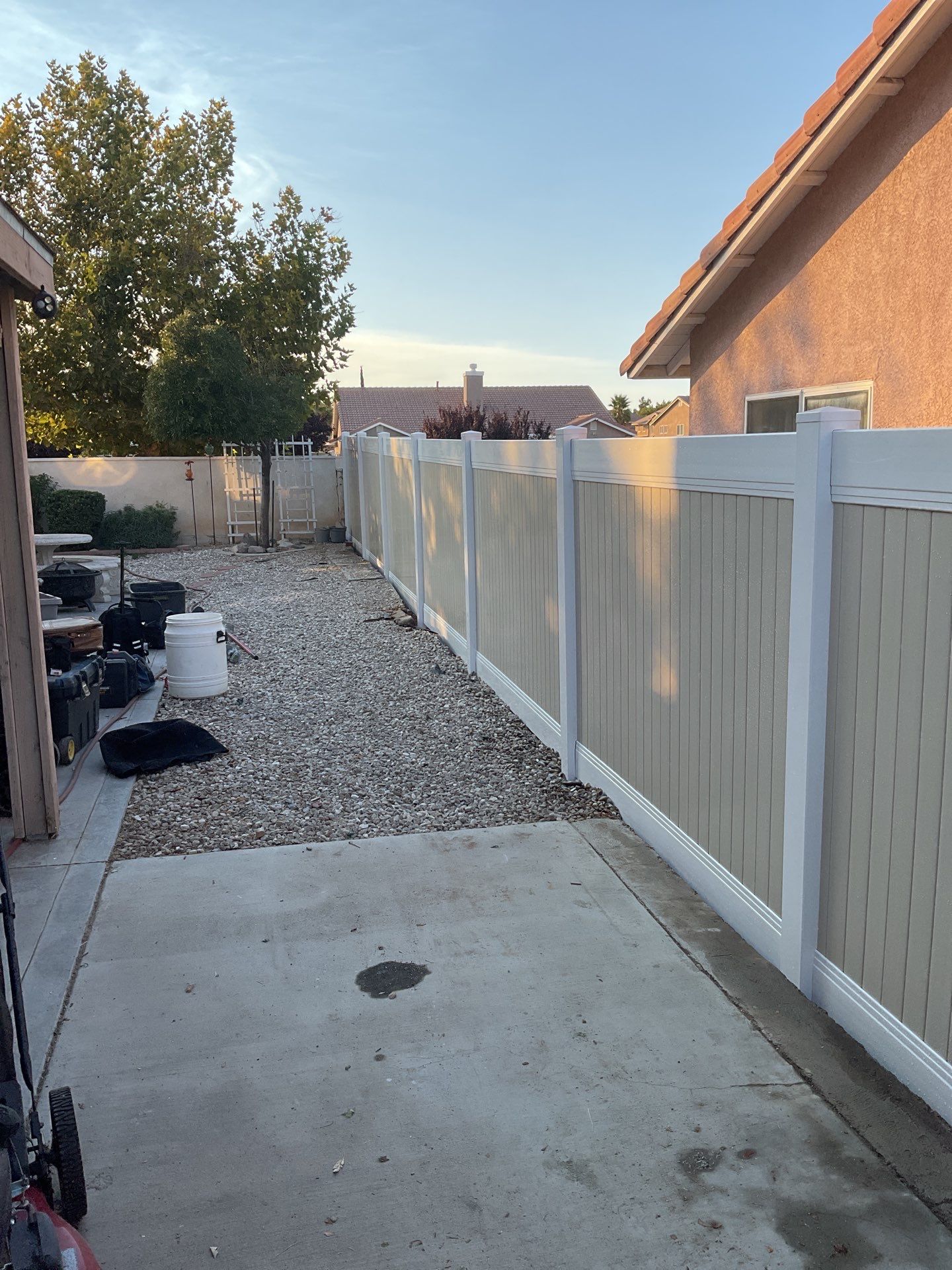6ft White and Tan Privacy Vinyl  by Fence Guys Inc. 
