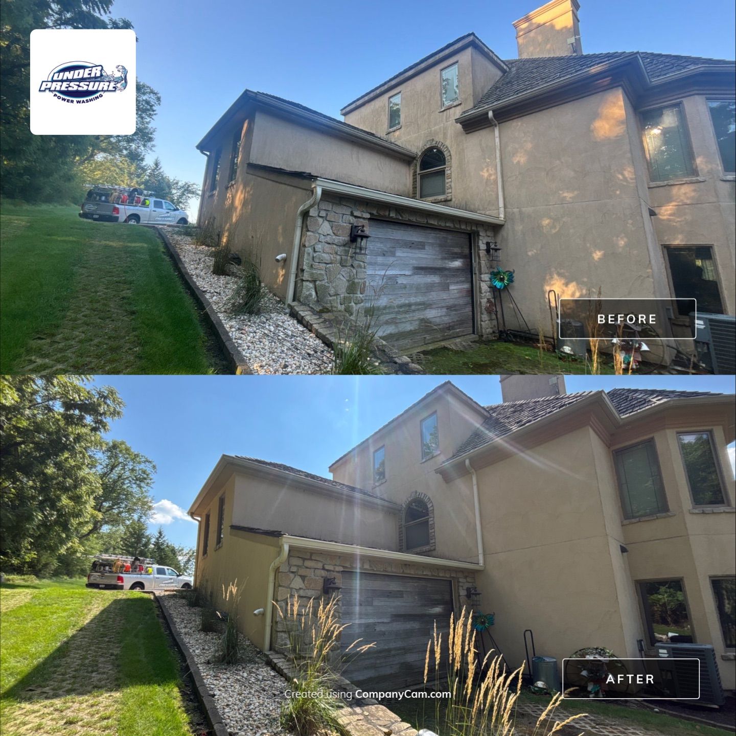 Full Stucco and Stone Exterior Power Washing in Edgerton by Under Pressure Power Washing 
