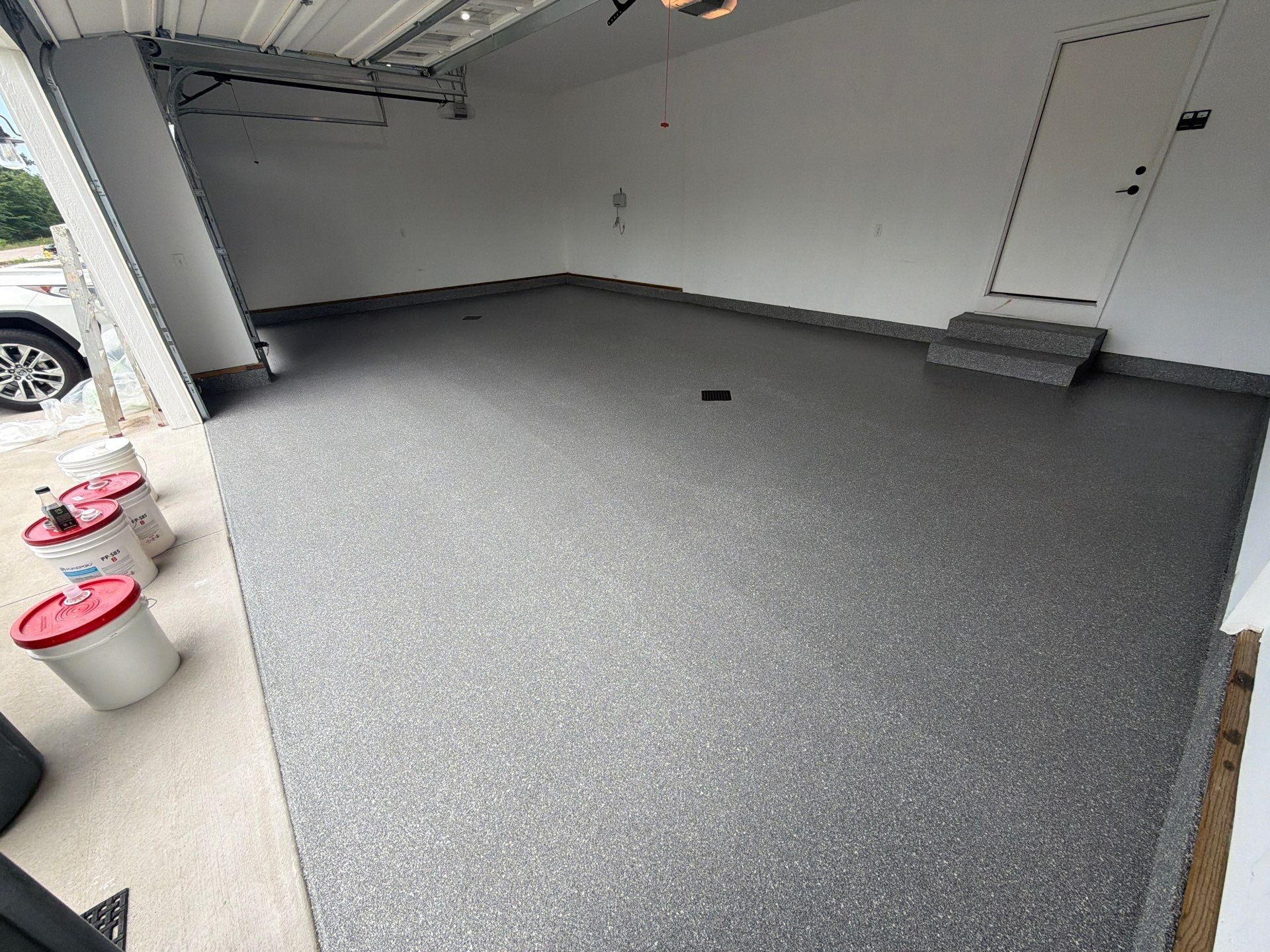 Custom Gray and White Epoxy Flake Garage Floor Installation by Gordon Painting