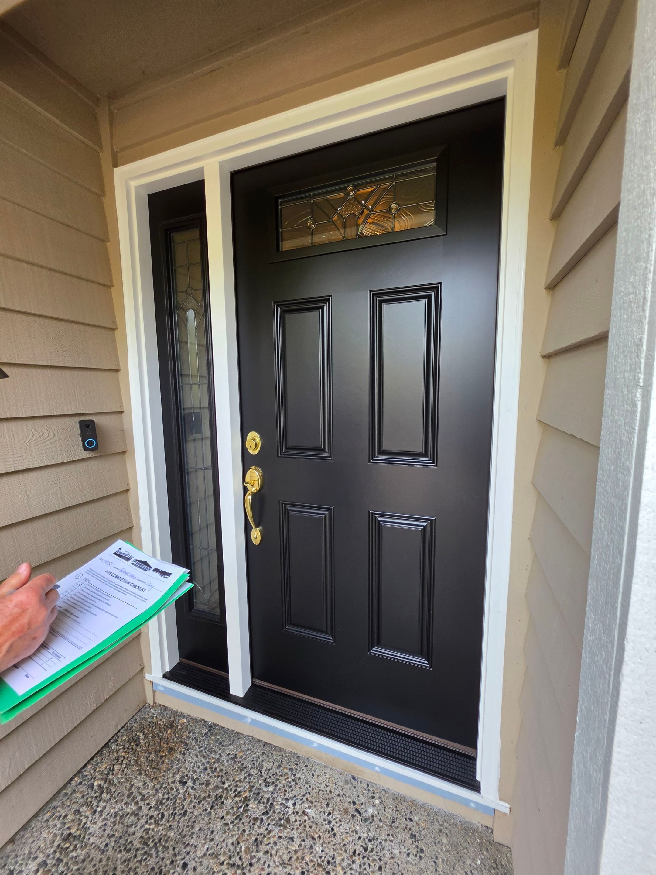 Modern Black Entry Door and Sidelight Installation in Bothell by Emerald City Energy 