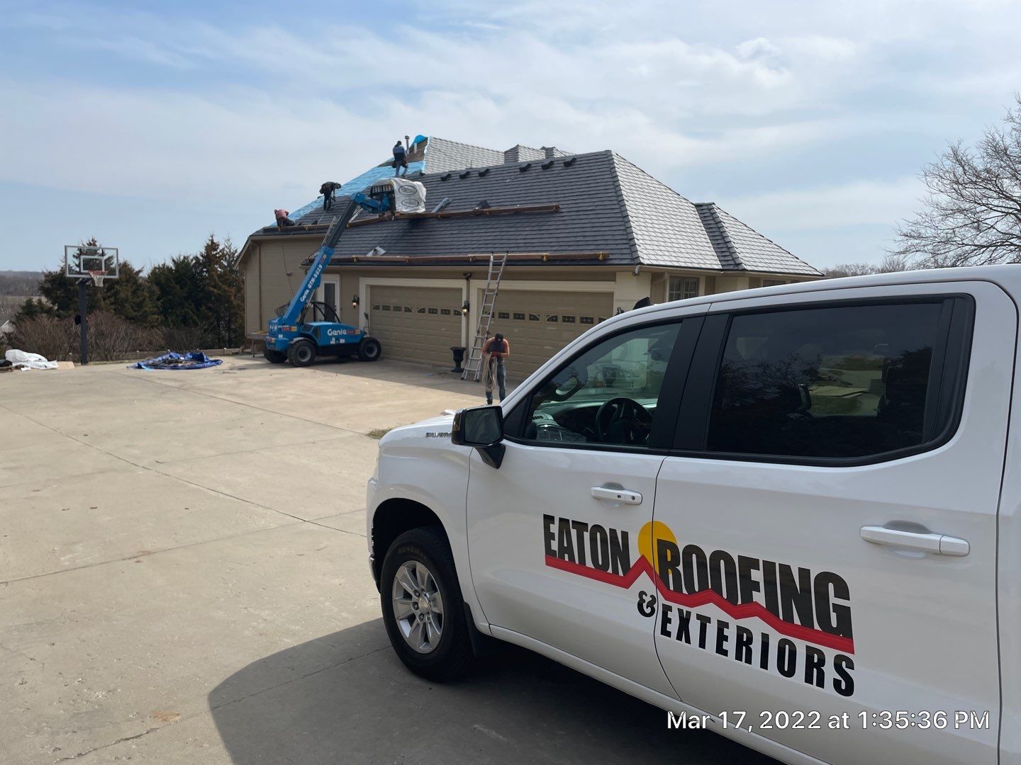 Residential Roofing Installation using DaVinci Single Width Slate in Slate Black by Eaton Roofing 