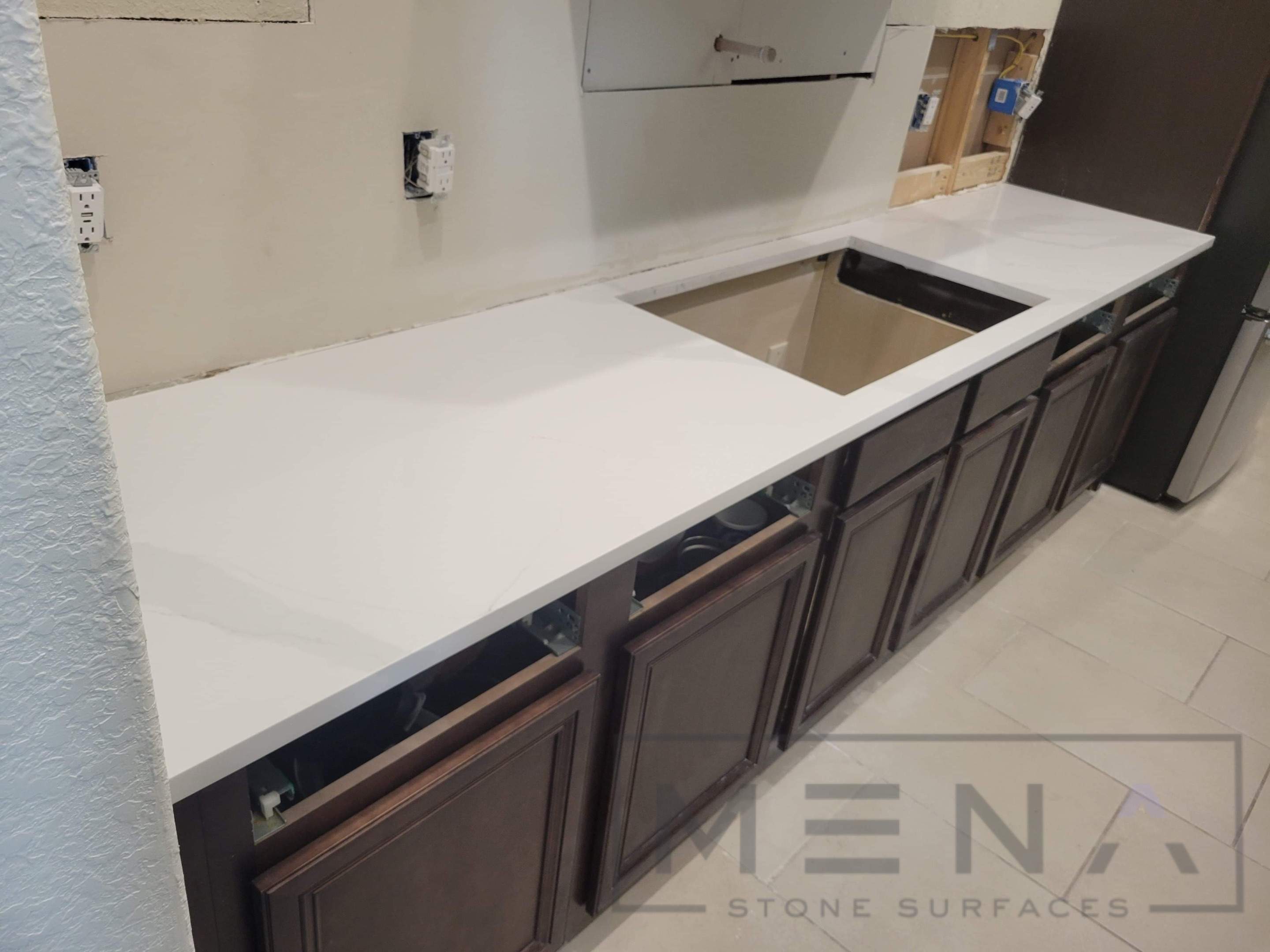 Quartz Countertop and Matching Backsplash Installation in San Antonio by Mena stone surfaces