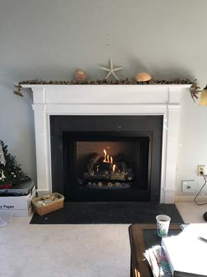 Gas Fireplace + Slate + Mantel
