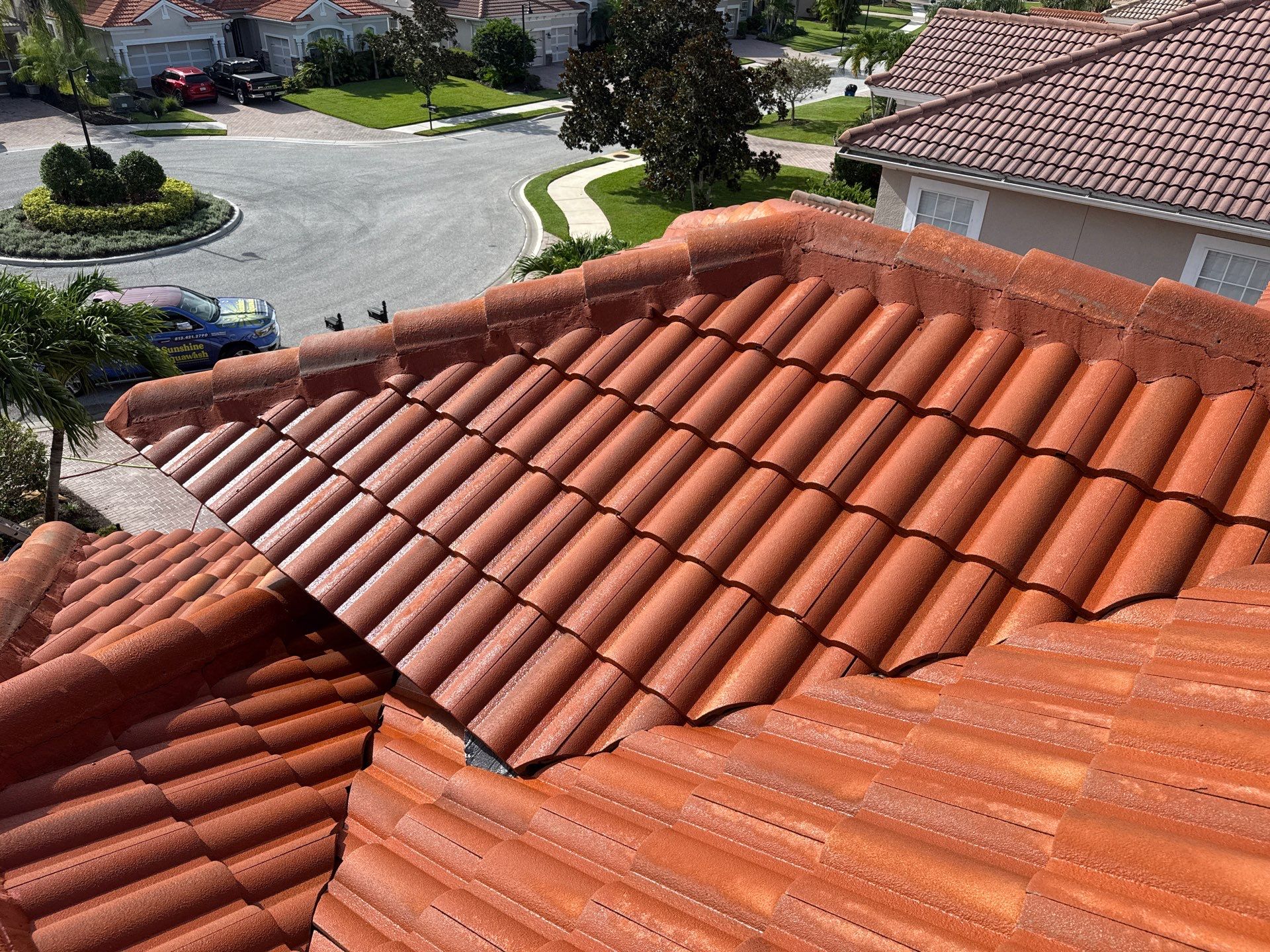 Soft Wash Tile Roof Cleaning in Sonoma Community, Sarasota, FL by Sunshine AquaWash