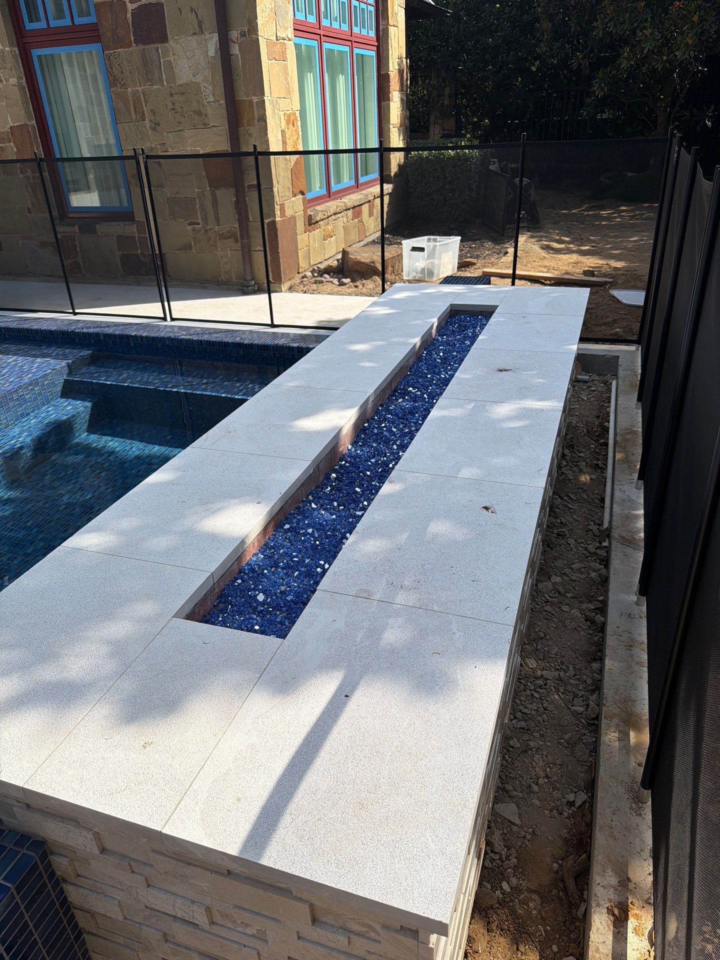 Geometric Pool with Raised Spa and Blue Tile by Pinnacle Pools and Spas - DFW