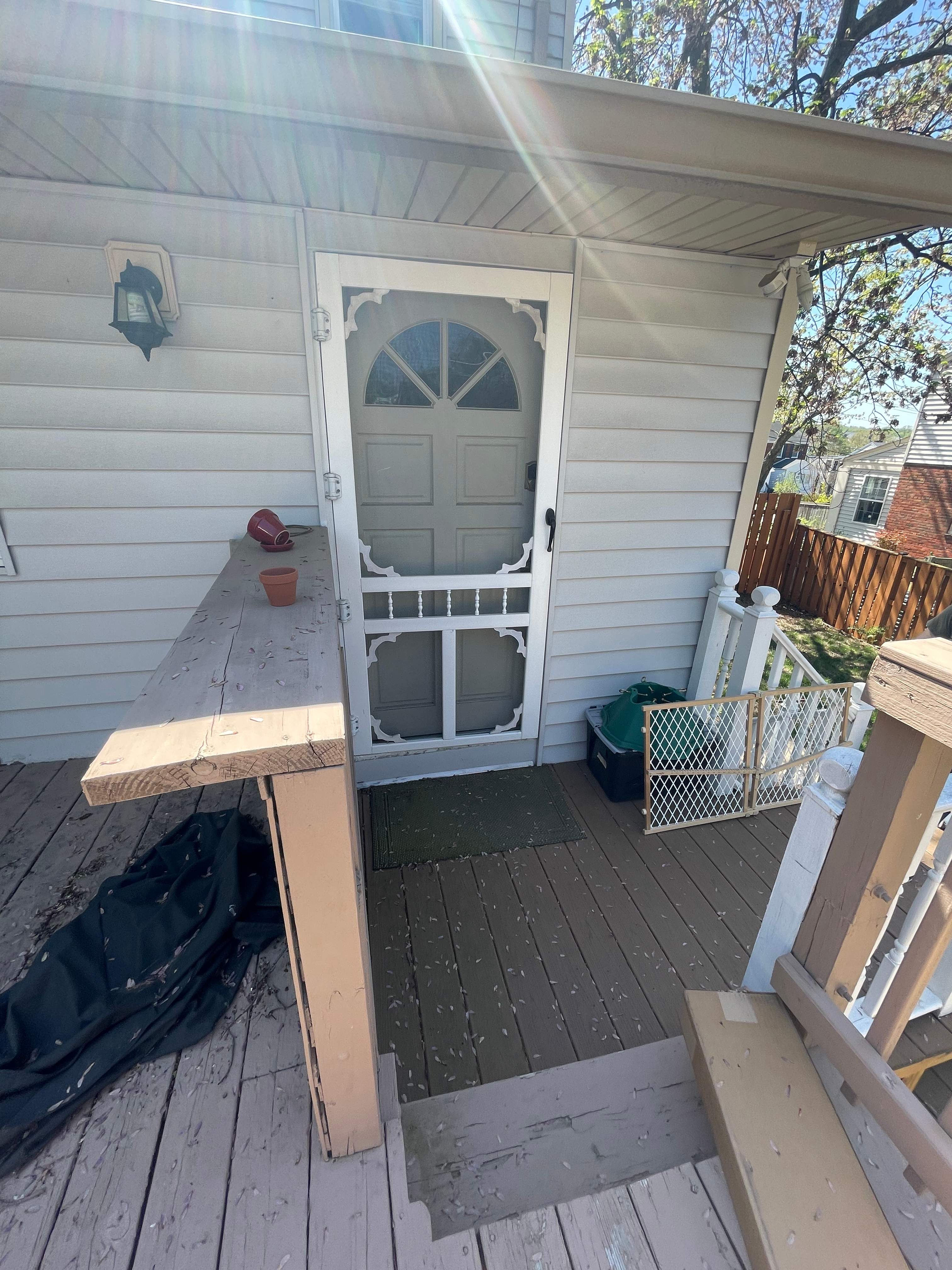 Deck resurfacing, railing replacement and concrete resurfacing by Fairfax Contractors, LLC