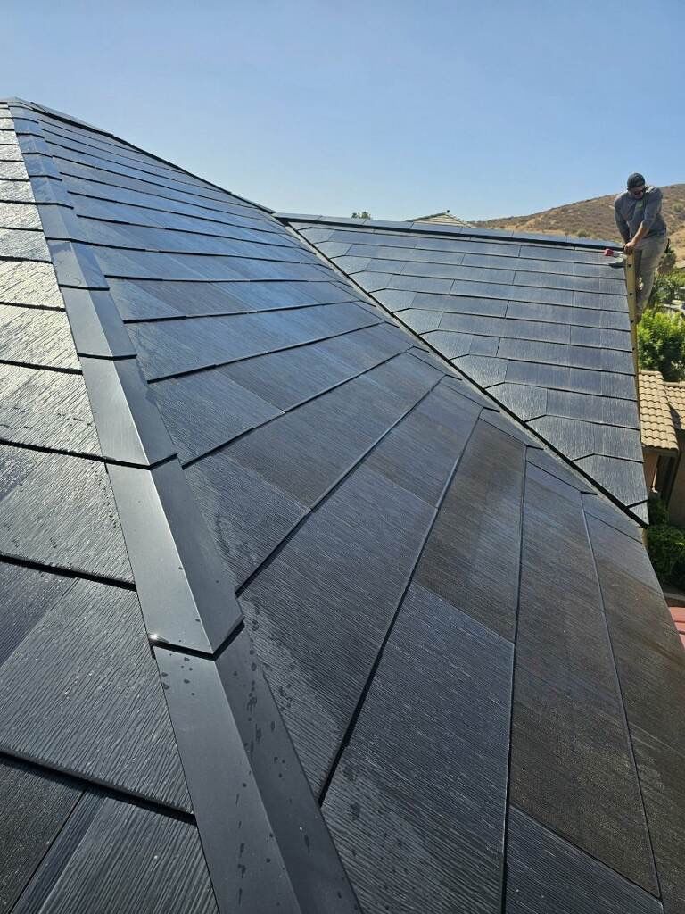 Tesla Roof Cleaning in Fontana California by Palm Coast Solar Cleaning