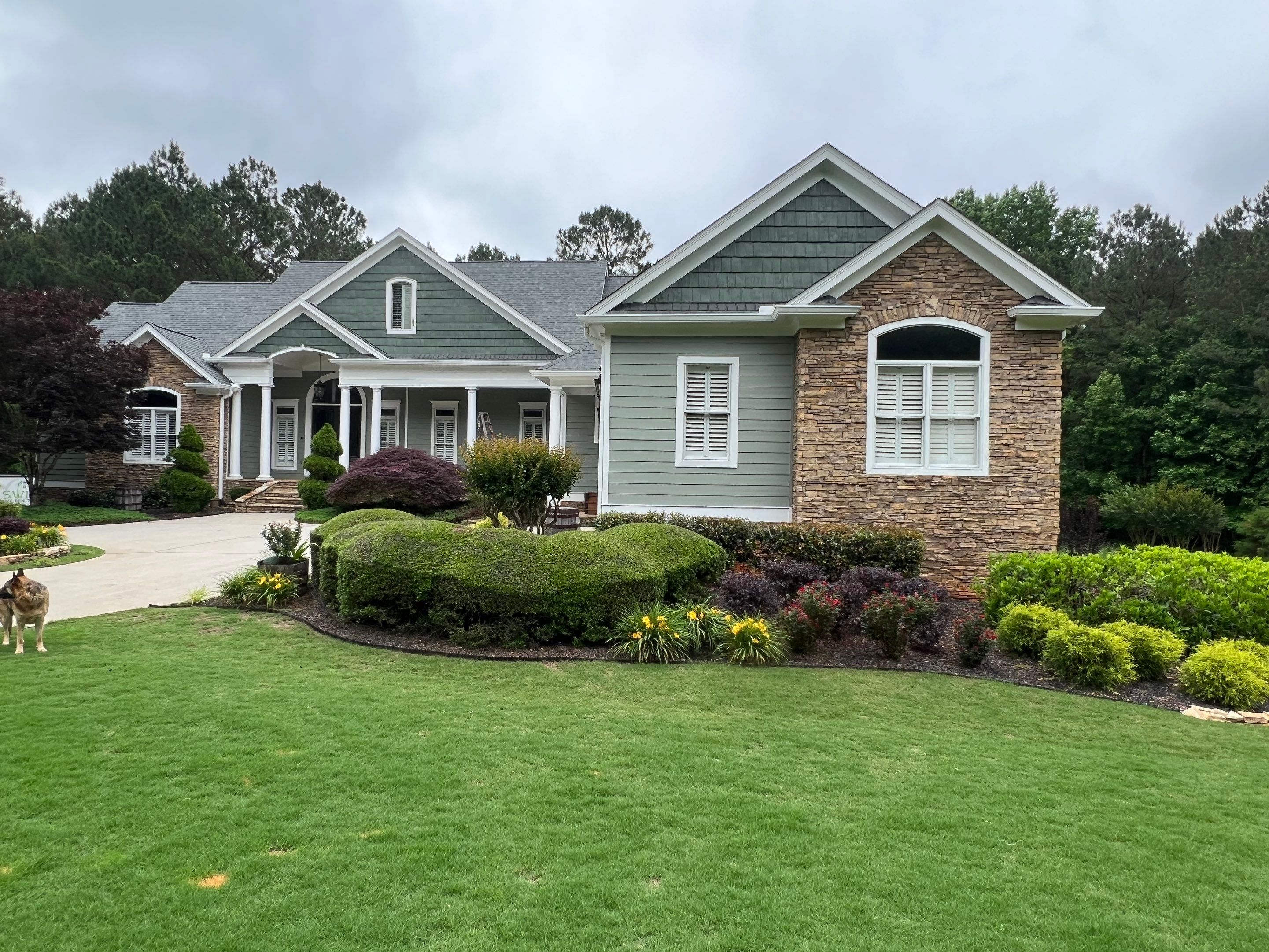 Sage Green Exterior House Painting and Trim Refresh in McDonough by Swift Home Renovations